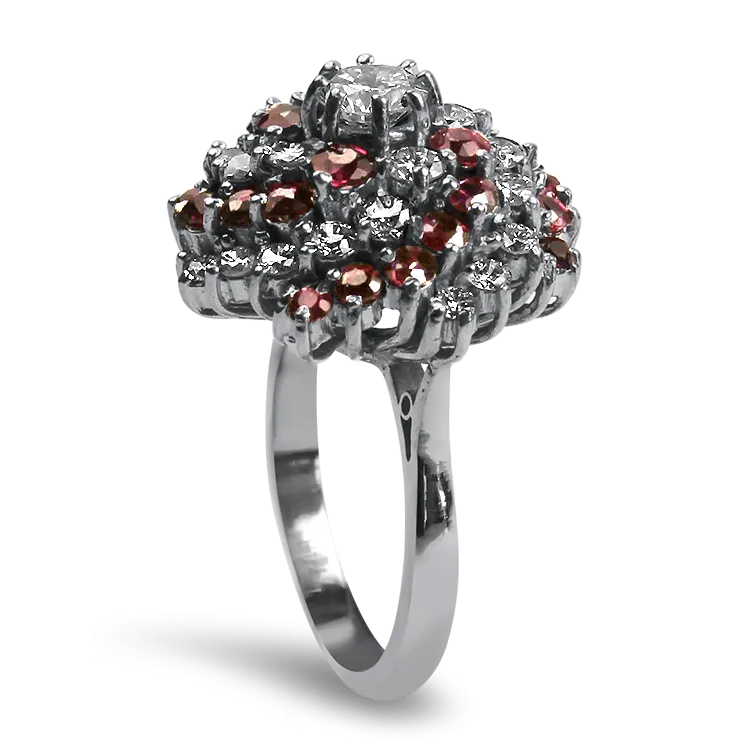 Estate 18K White Gold Ruby & Diamond Pinwheel Ring