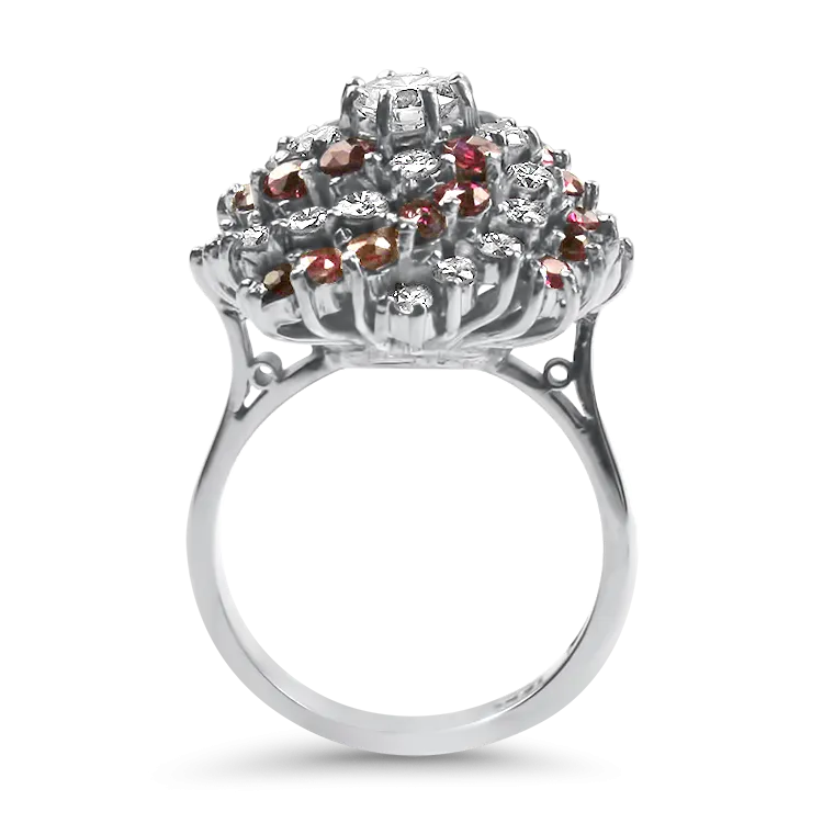 Estate 18K White Gold Ruby & Diamond Pinwheel Ring
