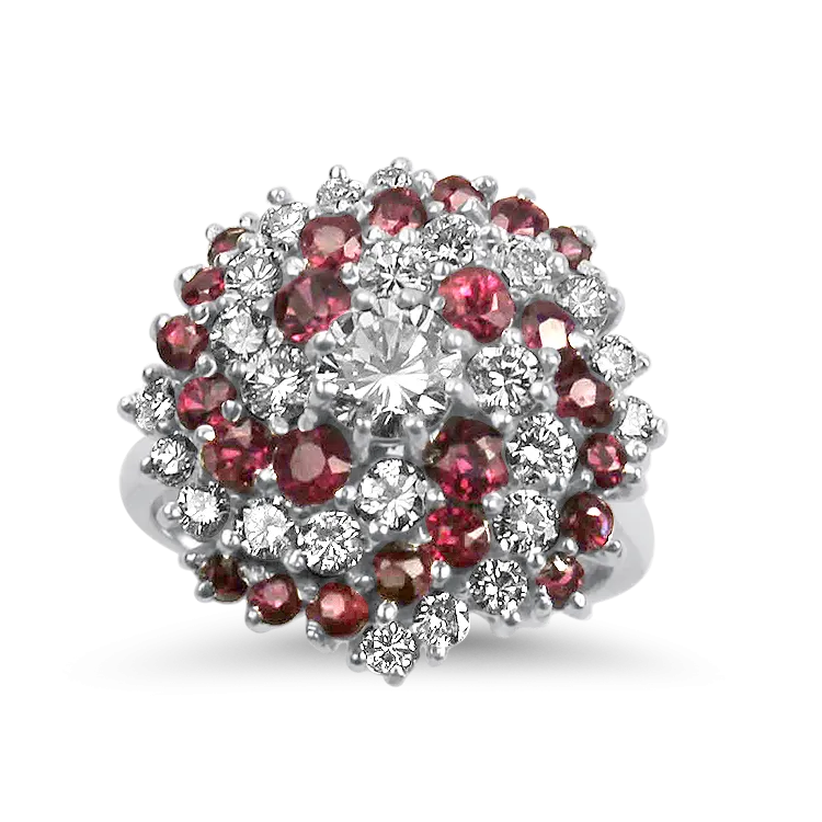 Estate 18K White Gold Ruby & Diamond Pinwheel Ring