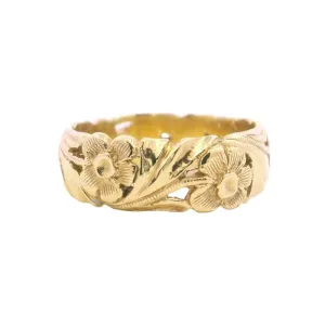 Estate 6.5MM Floral Carved Wedding Band in 14K Yellow Gold
