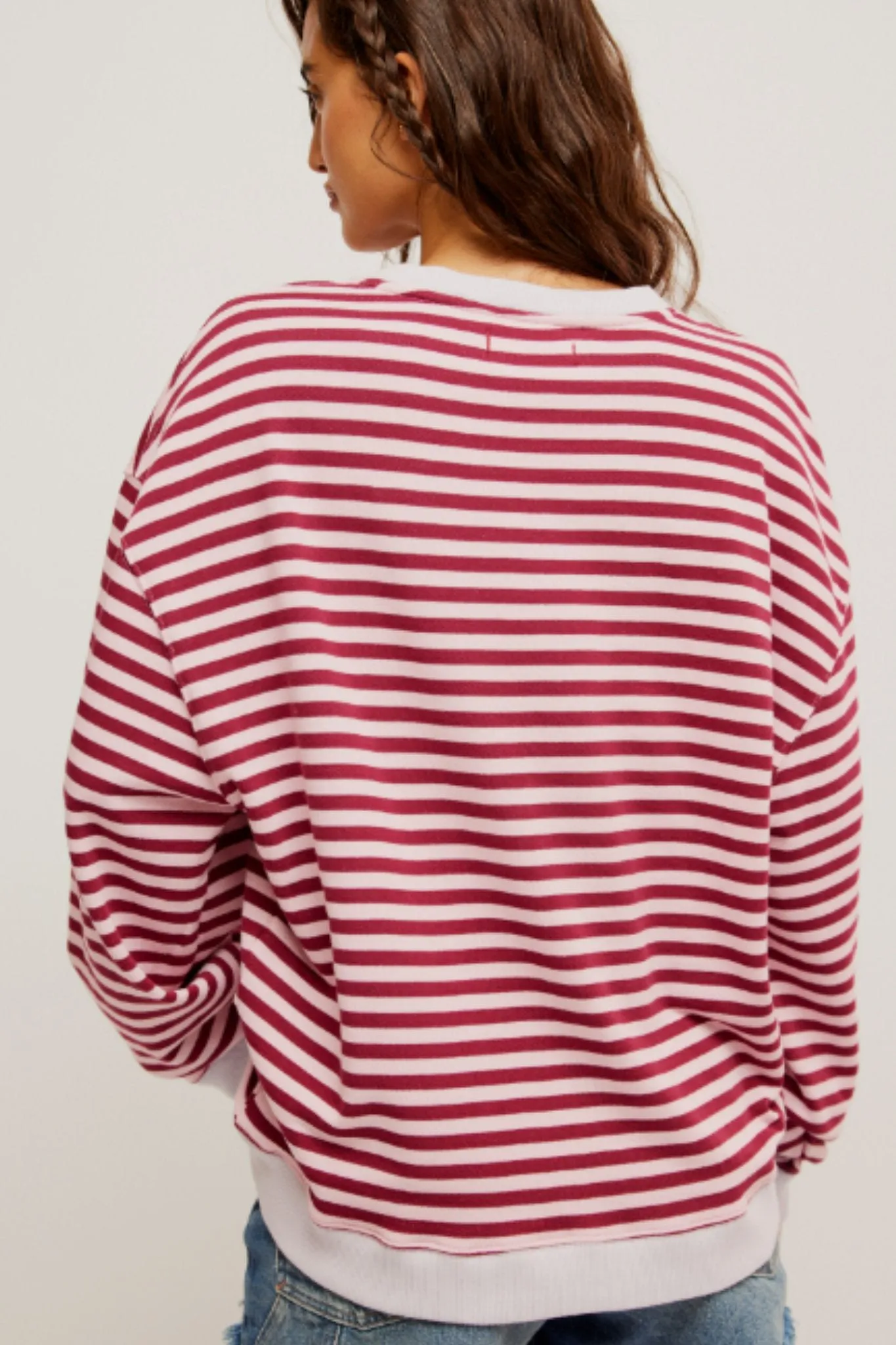 Free People: Classic Striped Crew in Raspberry Combo