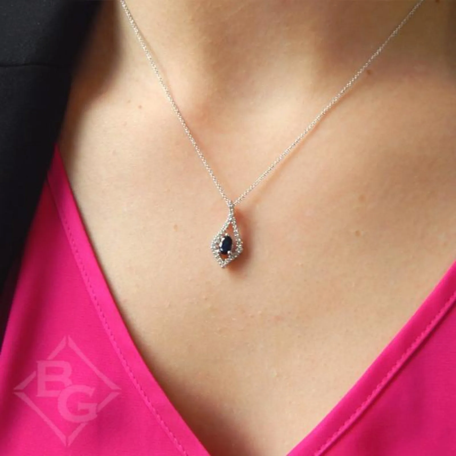 Gabriel & Co. Blue Sapphire & Diamond Teardrop Pendant