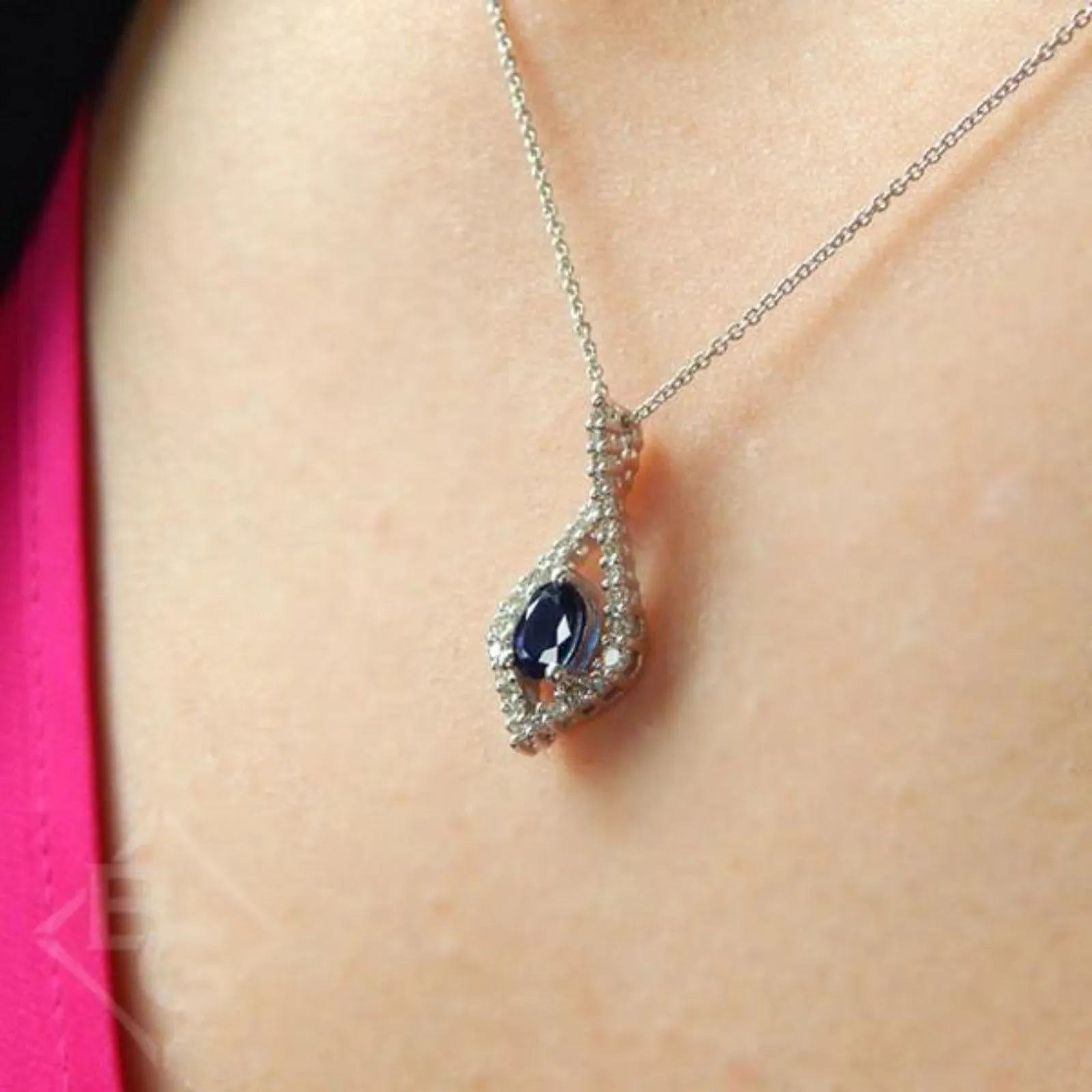 Gabriel & Co. Blue Sapphire & Diamond Teardrop Pendant