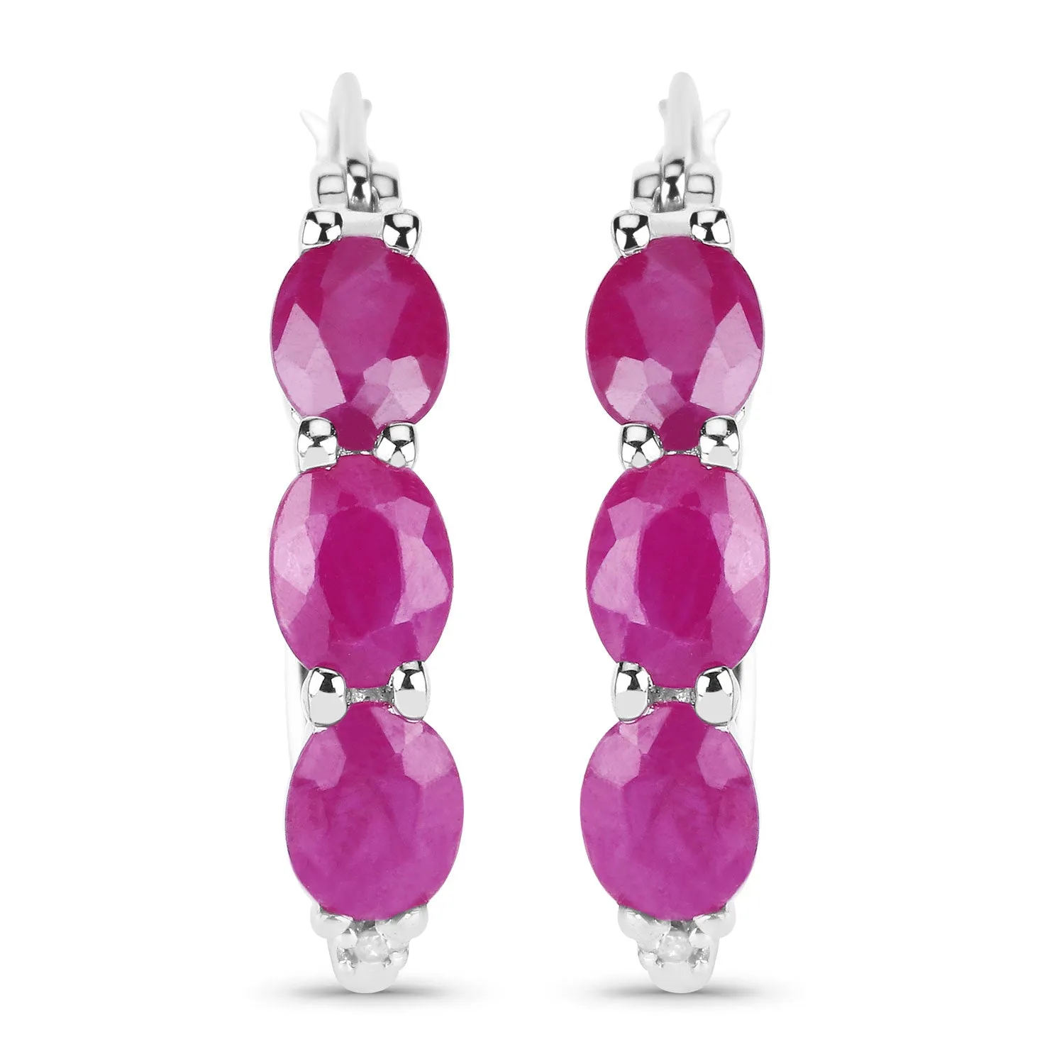 Genuine Pink Ruby and Diamond Hoop Earrings