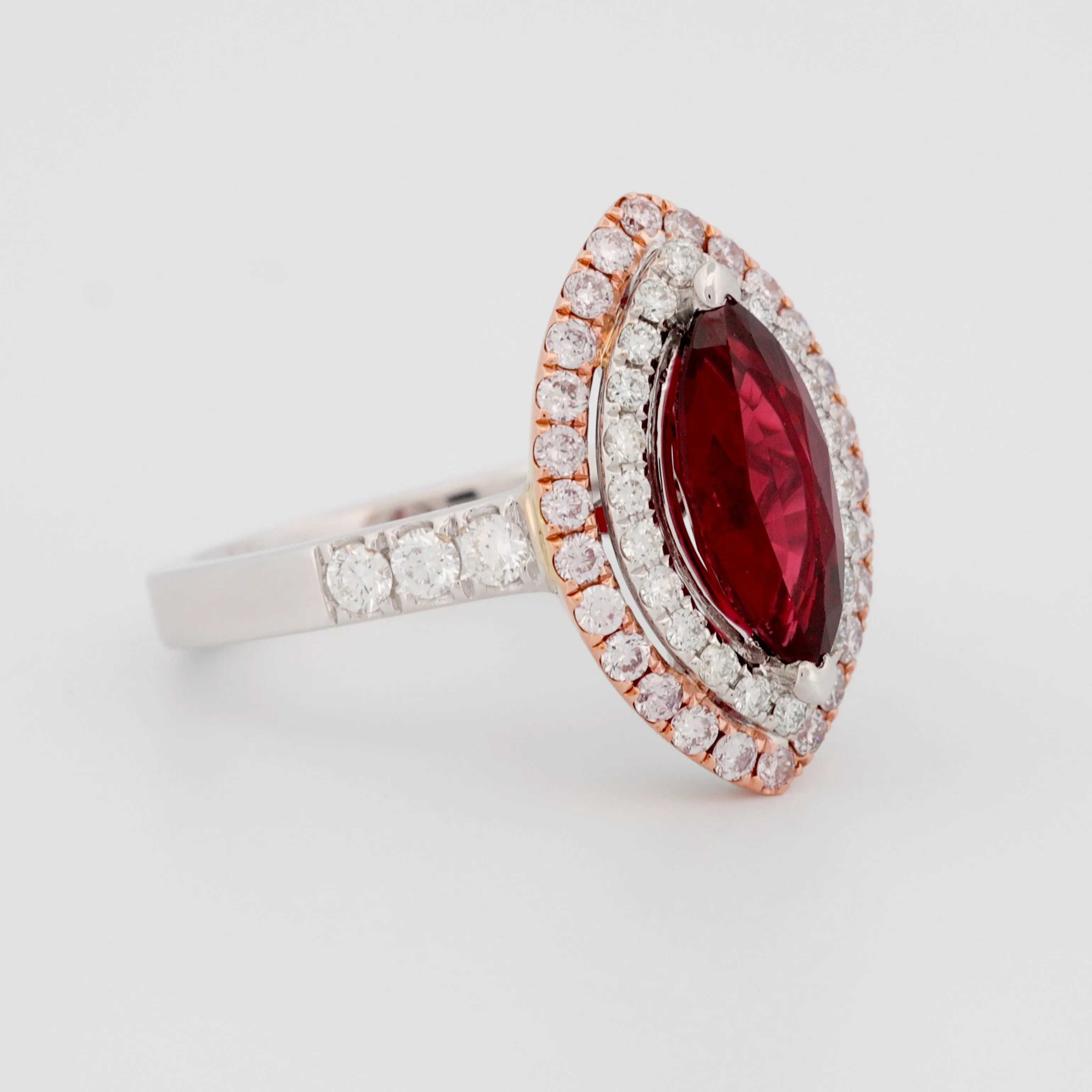 GIA Certified 2.08 ct Thai Red Ruby Ring with Double Diamond Halo 18k White Gold