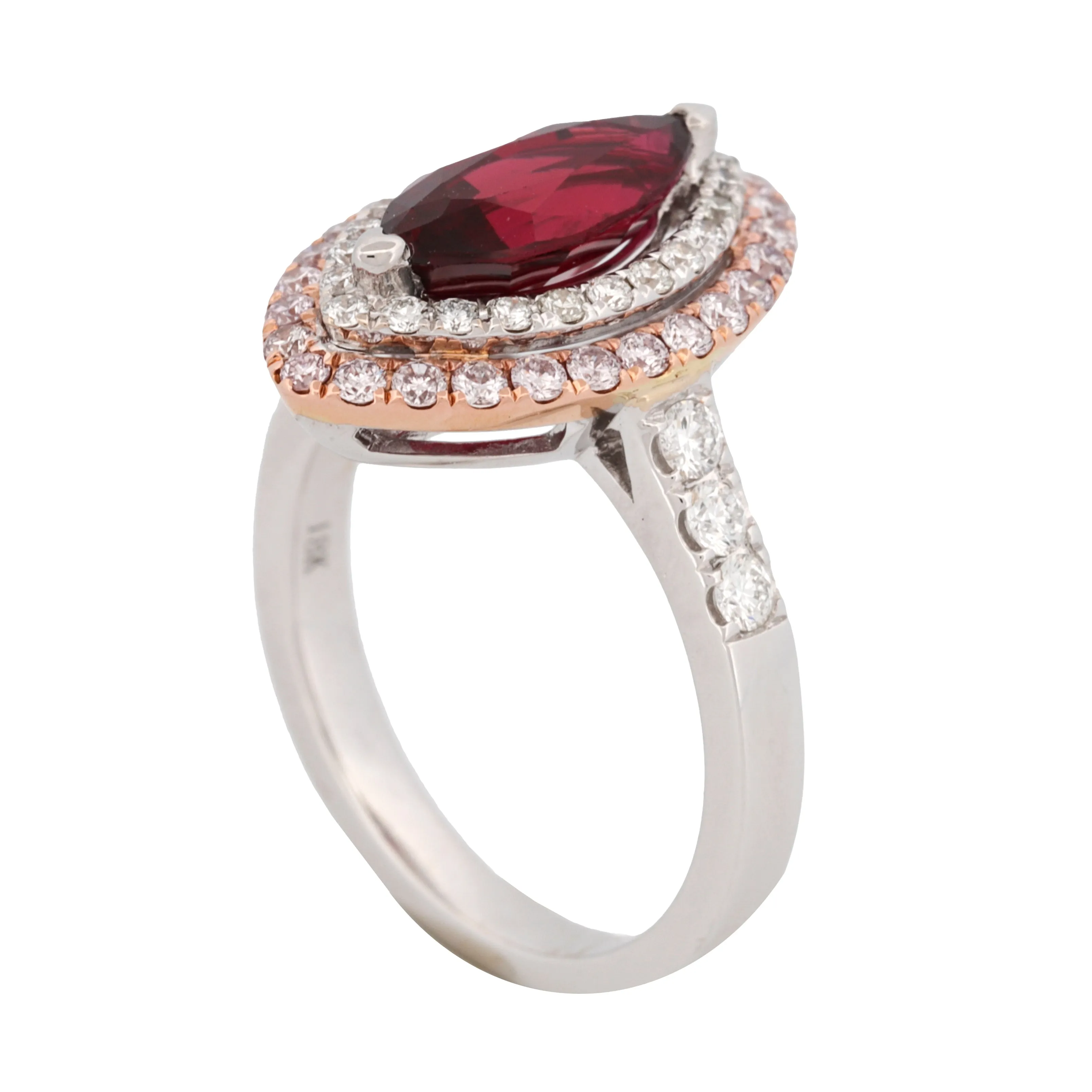 GIA Certified 2.08 ct Thai Red Ruby Ring with Double Diamond Halo 18k White Gold