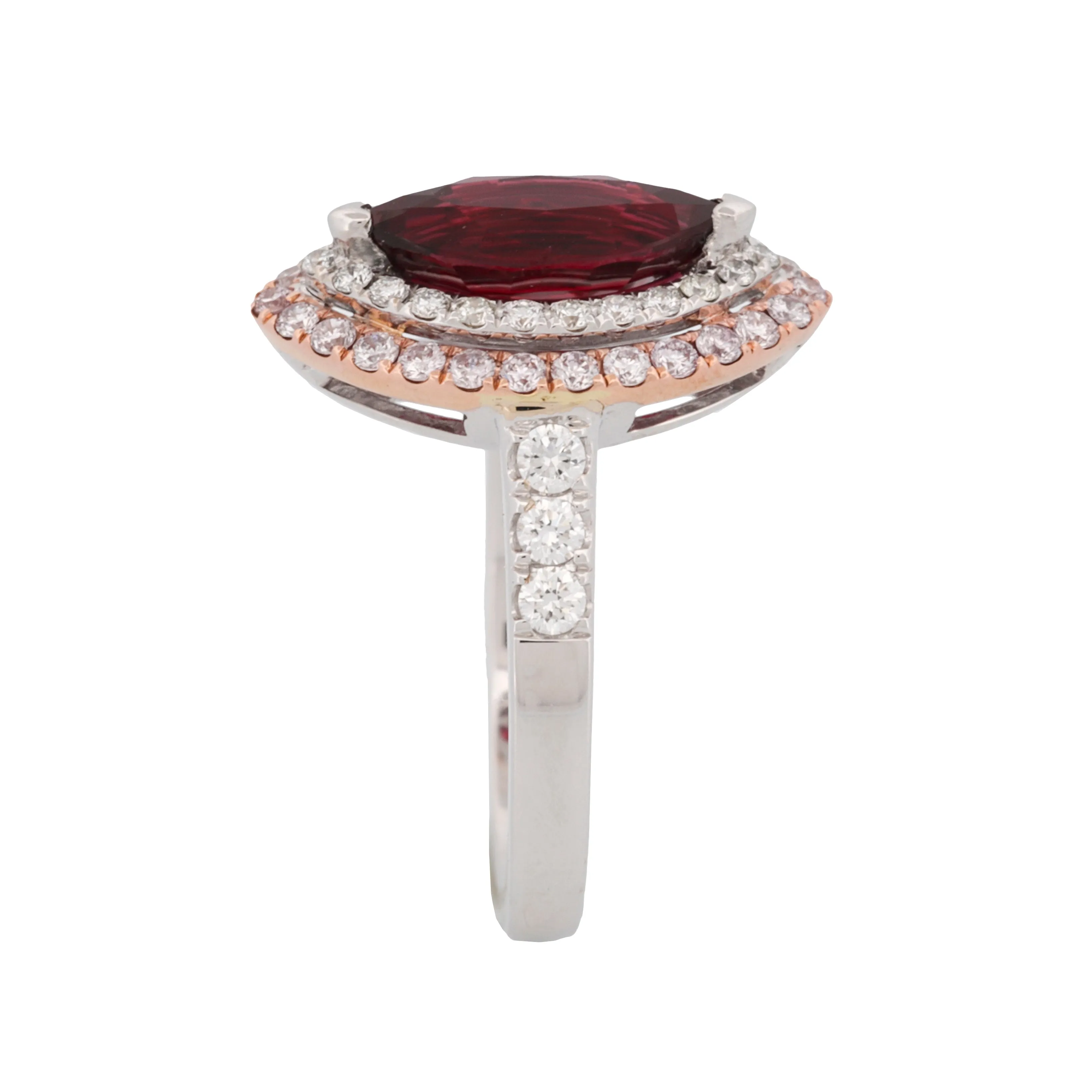 GIA Certified 2.08 ct Thai Red Ruby Ring with Double Diamond Halo 18k White Gold