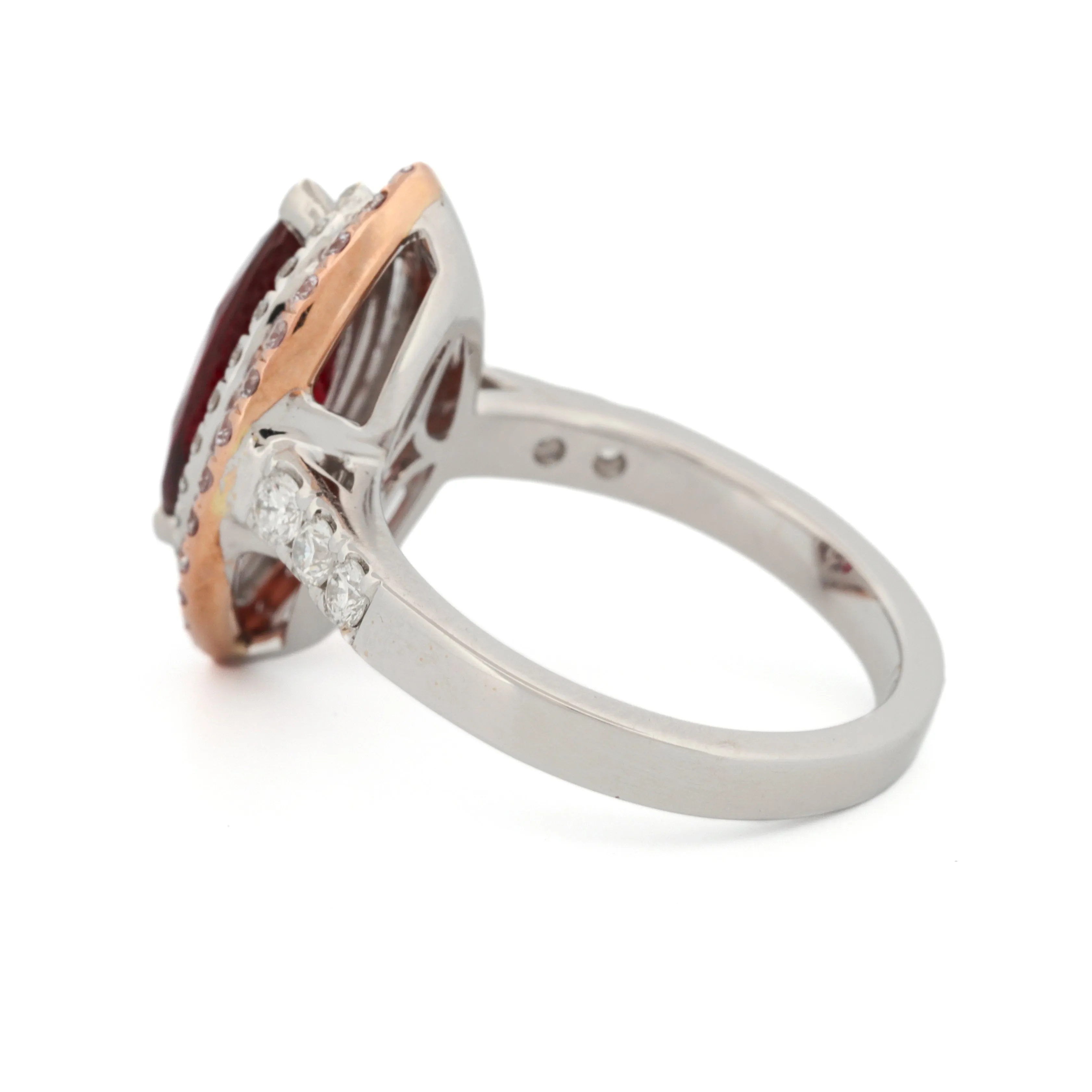 GIA Certified 2.08 ct Thai Red Ruby Ring with Double Diamond Halo 18k White Gold