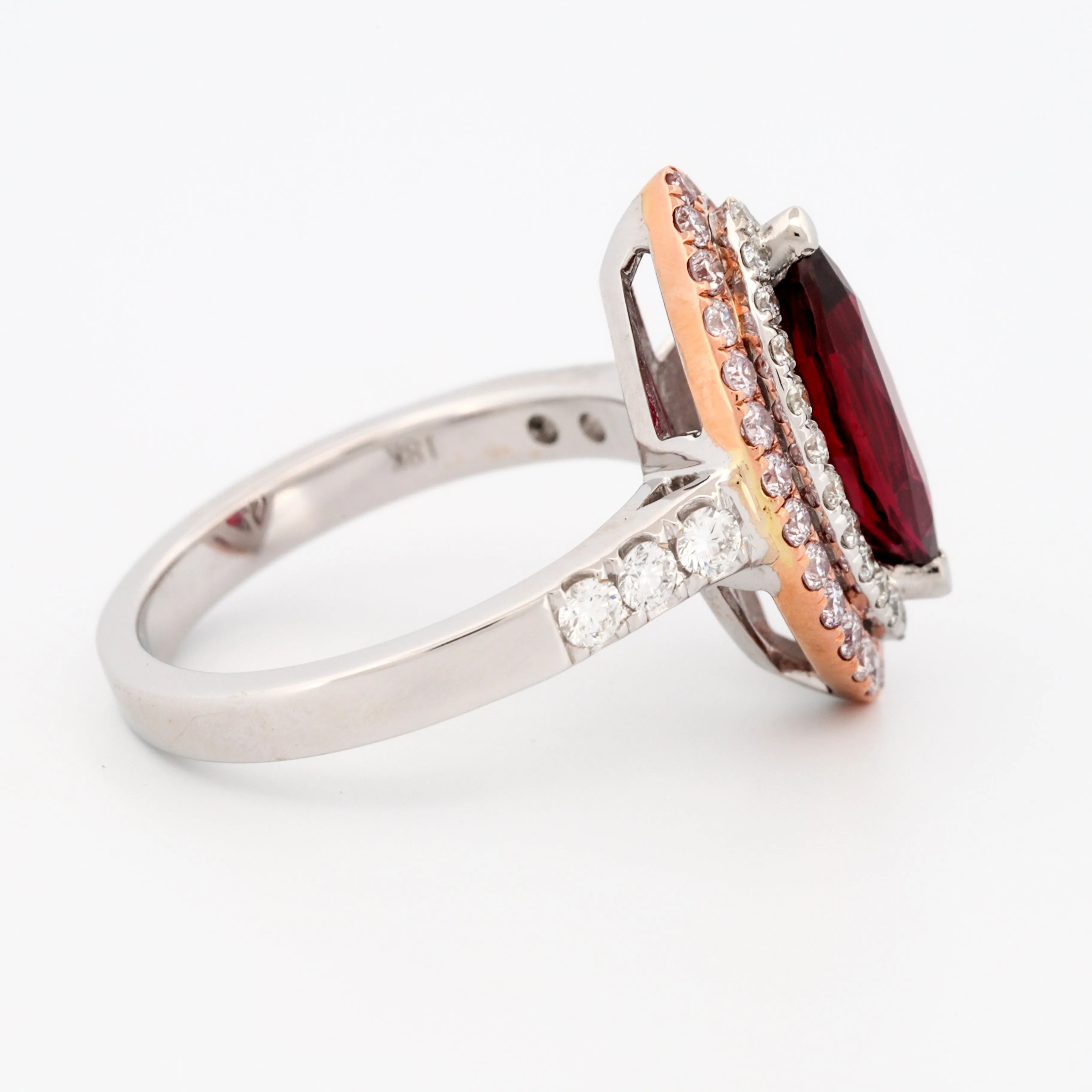 GIA Certified 2.08 ct Thai Red Ruby Ring with Double Diamond Halo 18k White Gold