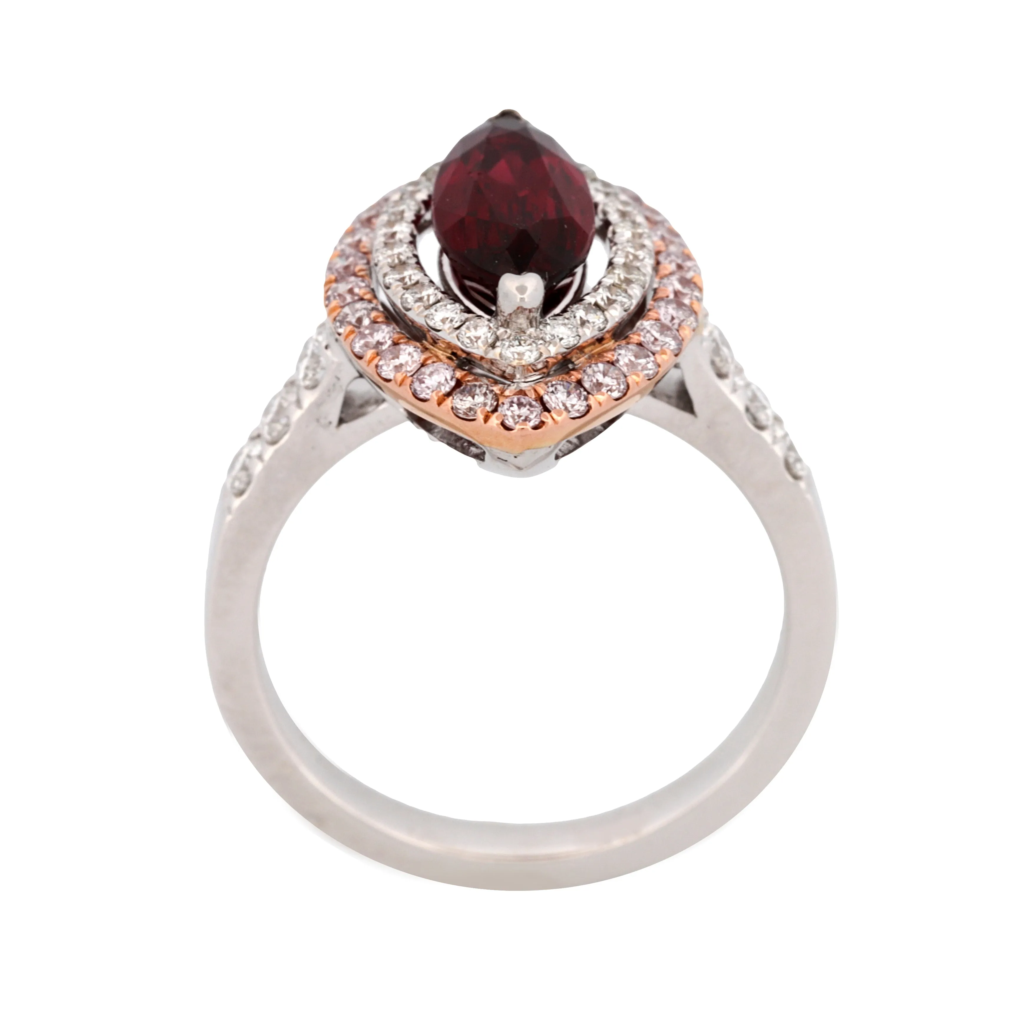 GIA Certified 2.08 ct Thai Red Ruby Ring with Double Diamond Halo 18k White Gold