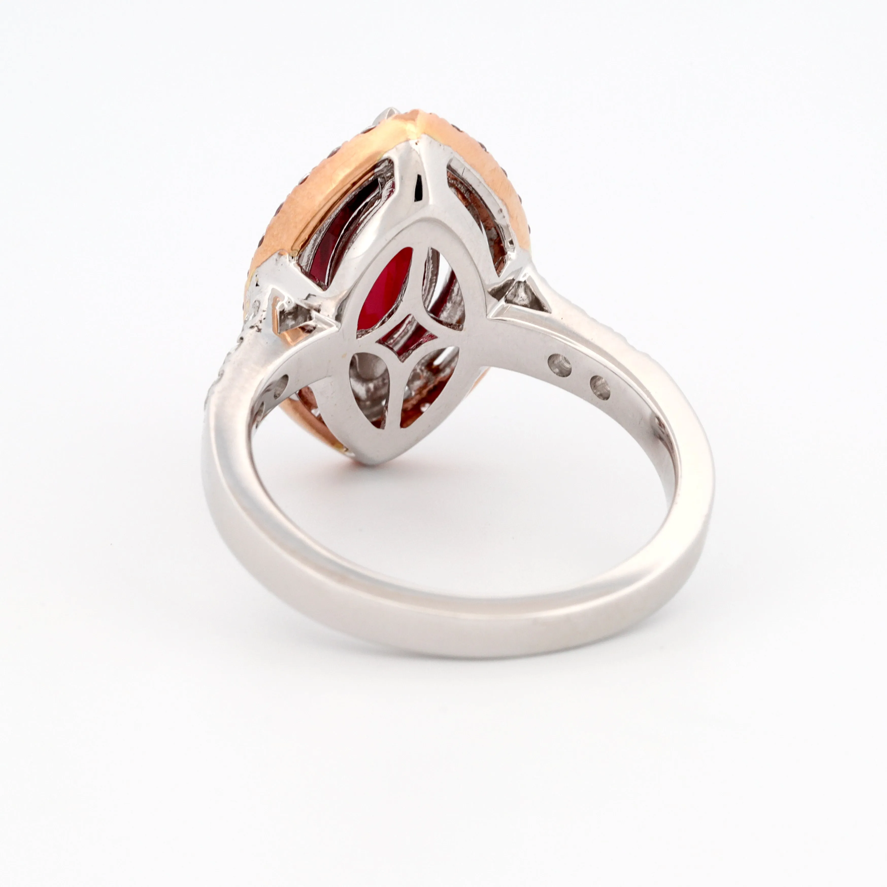 GIA Certified 2.08 ct Thai Red Ruby Ring with Double Diamond Halo 18k White Gold