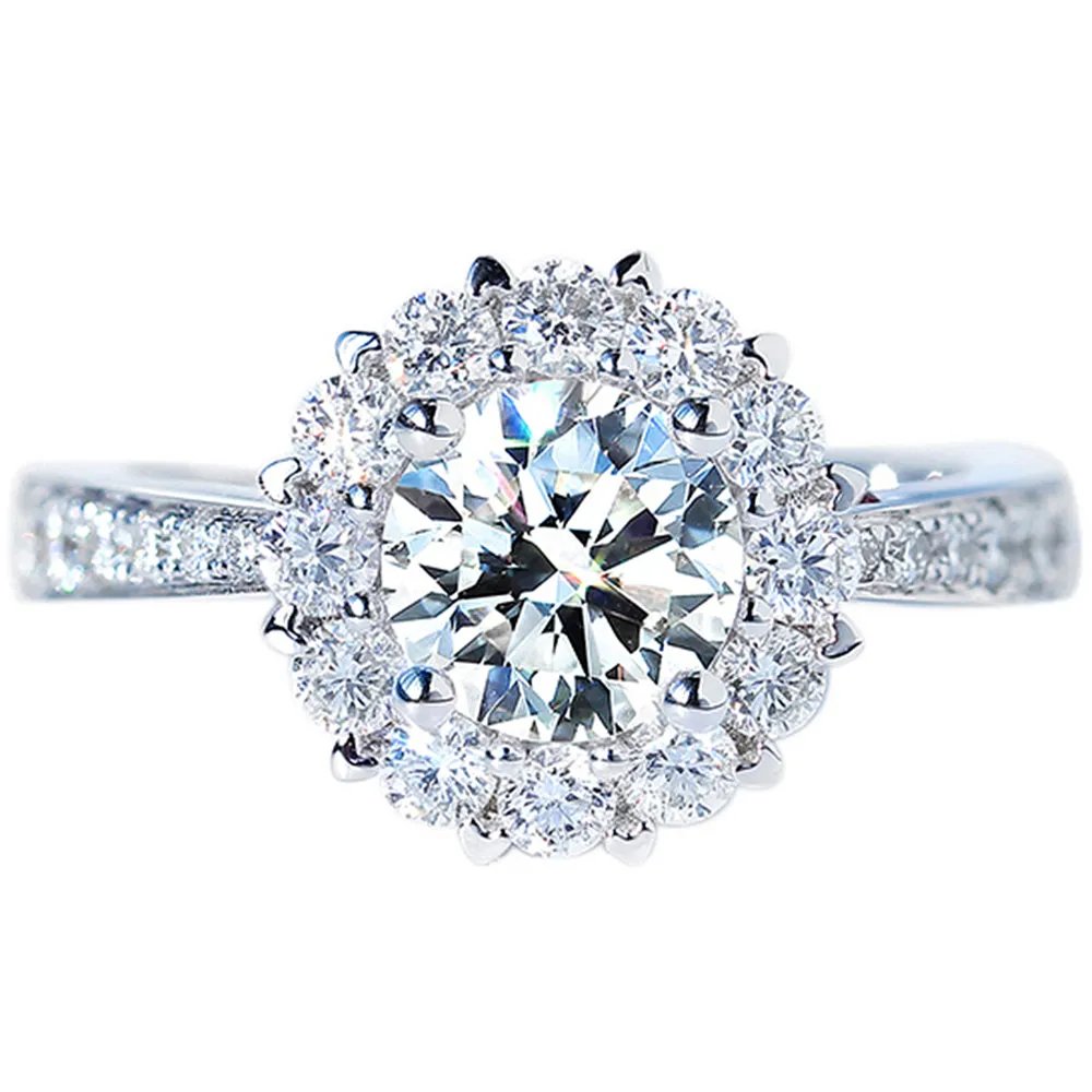 GIA Diamond Halo Engagement Ring with Ruby Signature