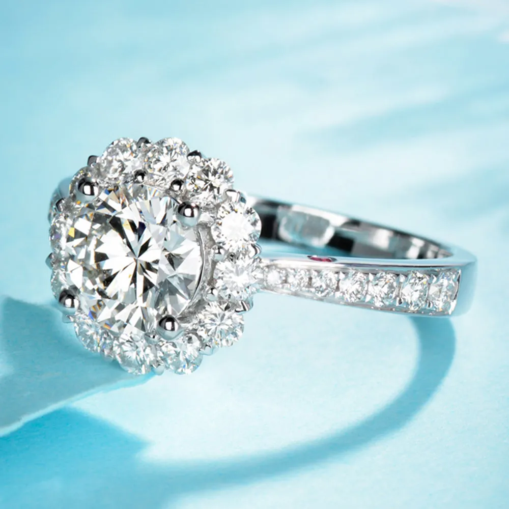 GIA Diamond Halo Engagement Ring with Ruby Signature