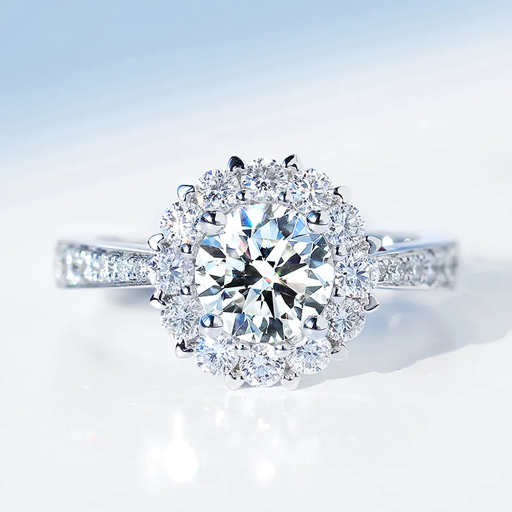 GIA Diamond Halo Engagement Ring with Ruby Signature