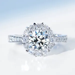 GIA Diamond Halo Engagement Ring with Ruby Signature
