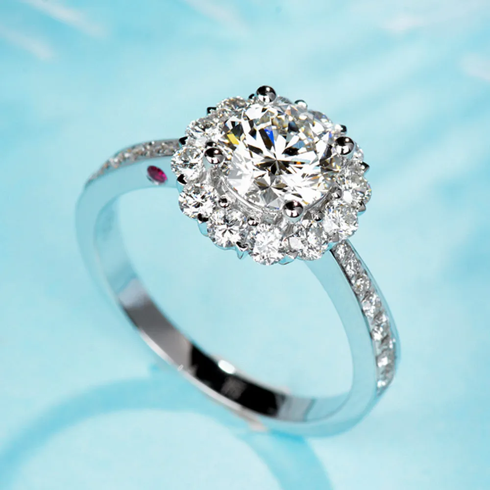 GIA Diamond Halo Engagement Ring with Ruby Signature