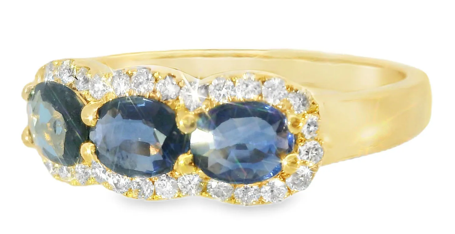 Gorgeous 18K White Gold Diamond Sapphire 3-Stone Band Ring