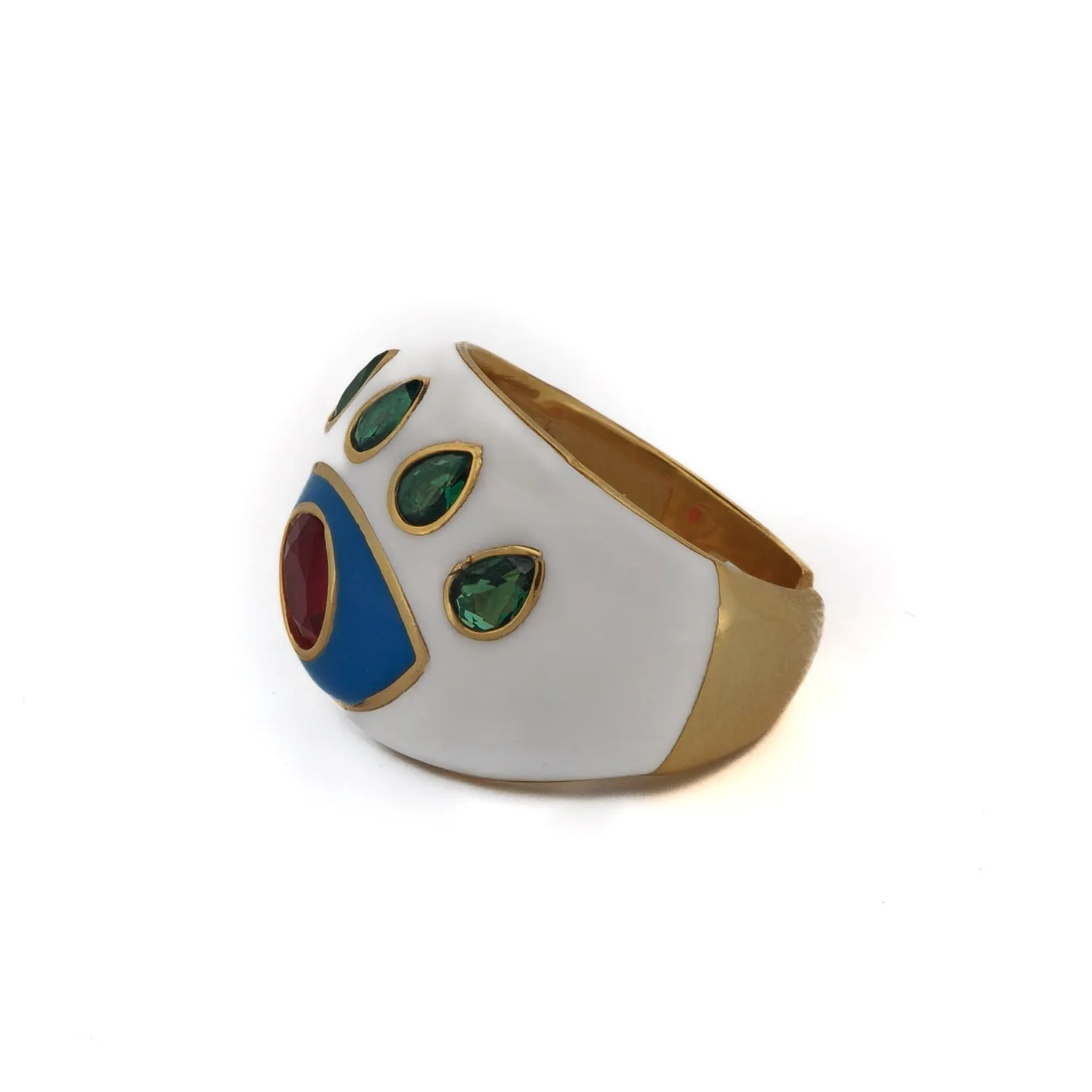 Guardian Ruby & Emerald Evil Eye White Enamel Adjustable Ring