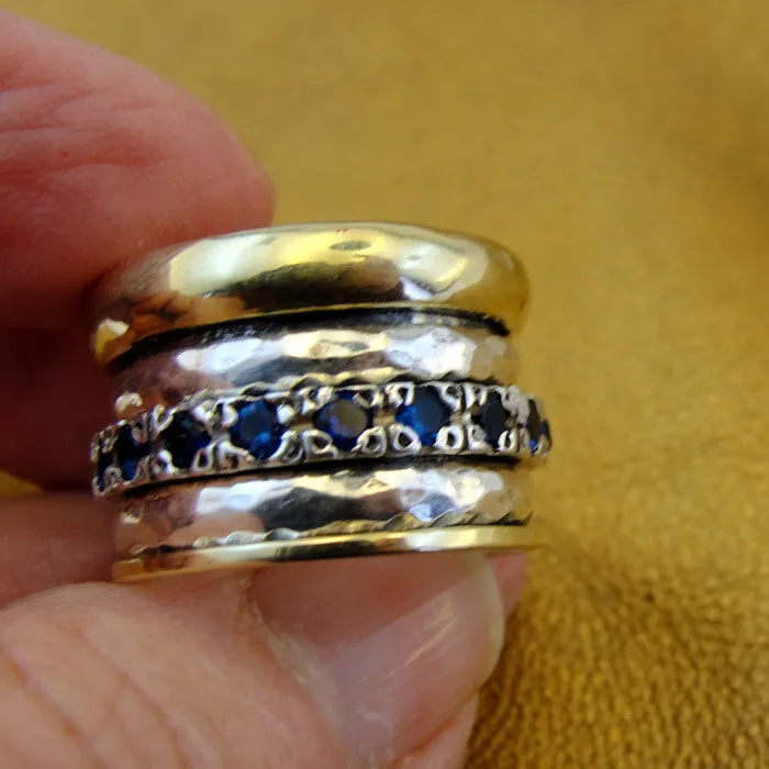 Hadar Designers Heavy Swivel Yellow Gold 925 Silver Sapphire Ring sz 6.5,7,8,9(SN)y