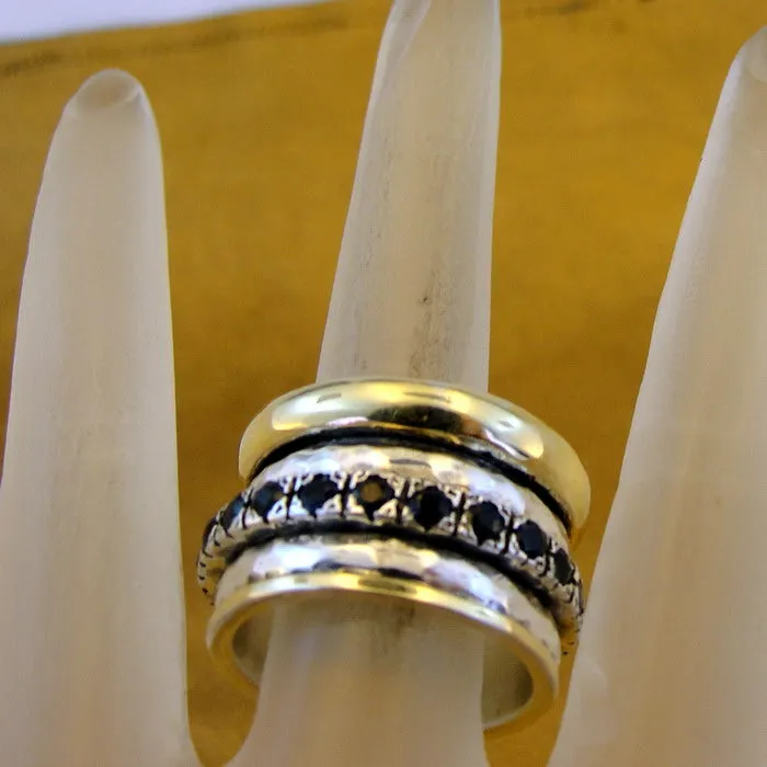 Hadar Designers Heavy Swivel Yellow Gold 925 Silver Sapphire Ring sz 6.5,7,8,9(SN)y