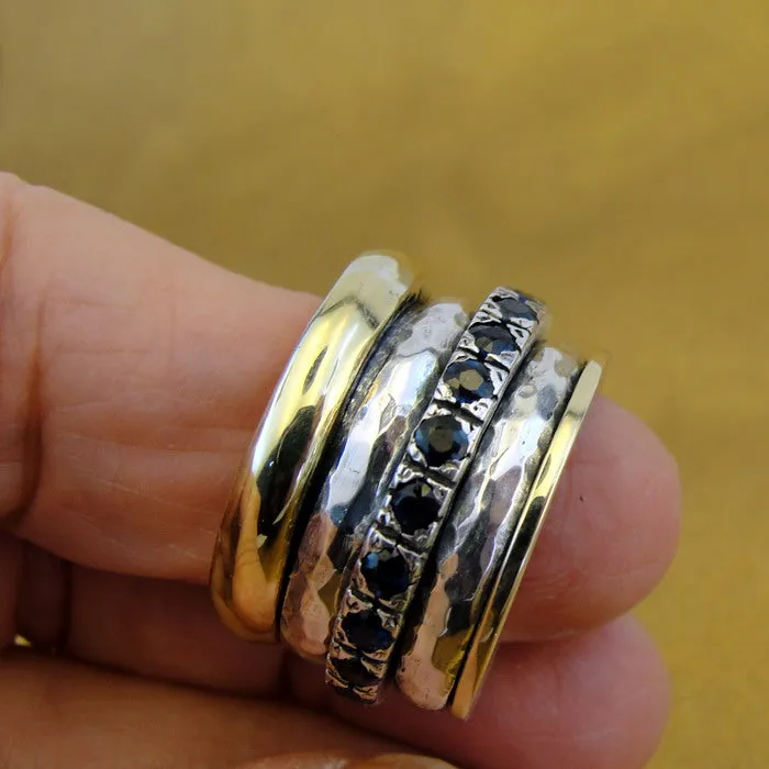 Hadar Designers Heavy Swivel Yellow Gold 925 Silver Sapphire Ring sz 6.5,7,8,9(SN)y