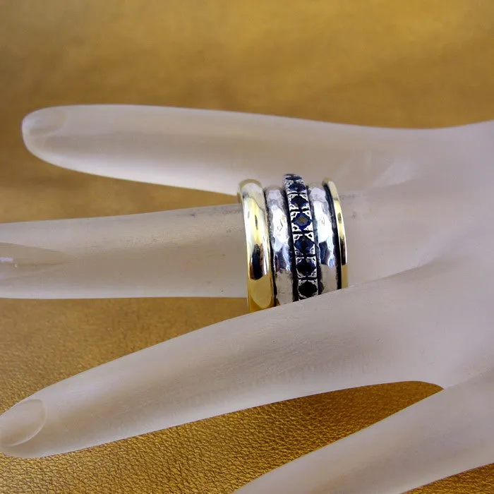 Hadar Designers Heavy Swivel Yellow Gold 925 Silver Sapphire Ring sz 6.5,7,8,9(SN)y