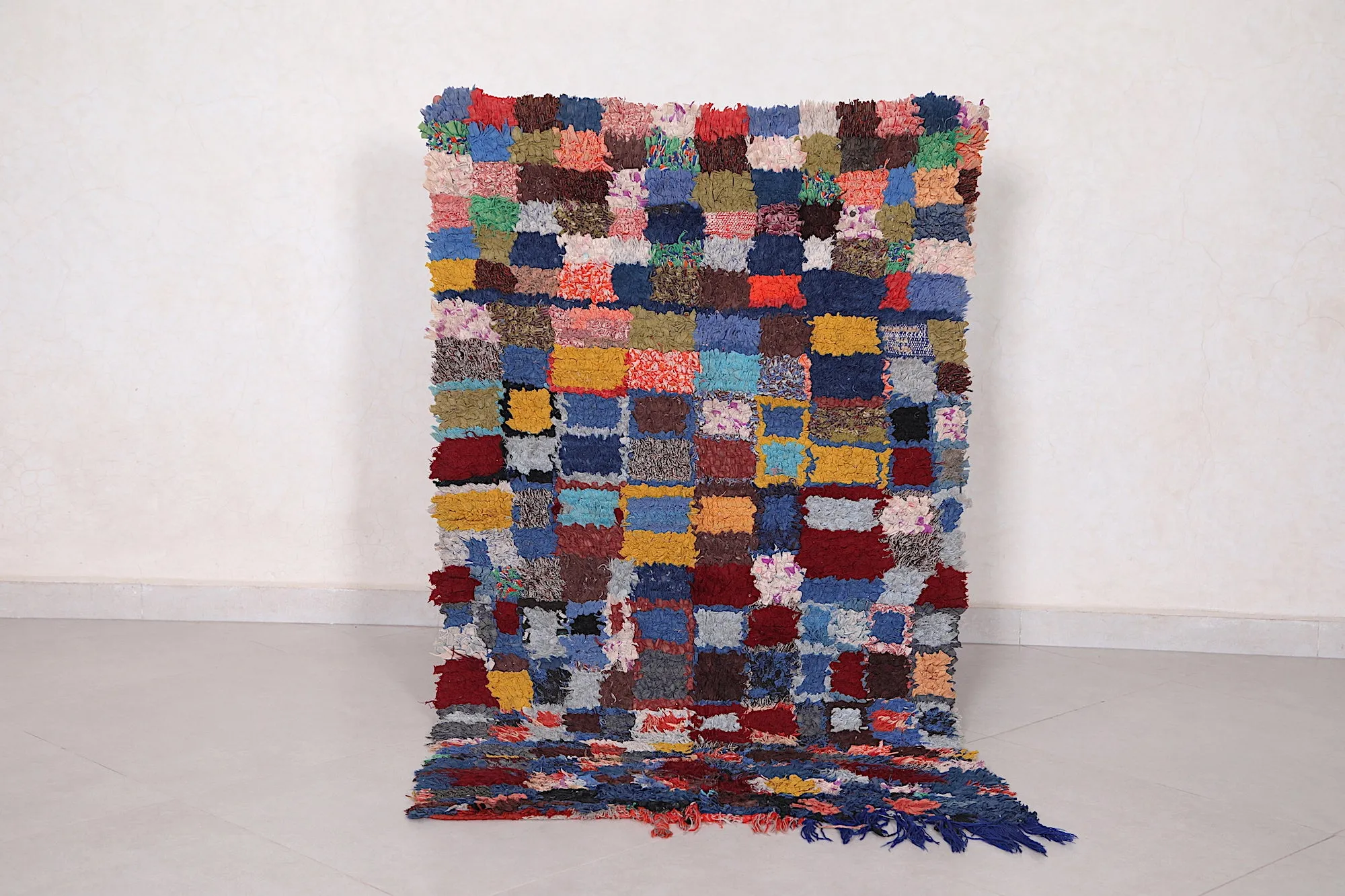Hand-Knotted Berber Rug 2.9 x 4.9 Feet - Vibrant Checkered Design