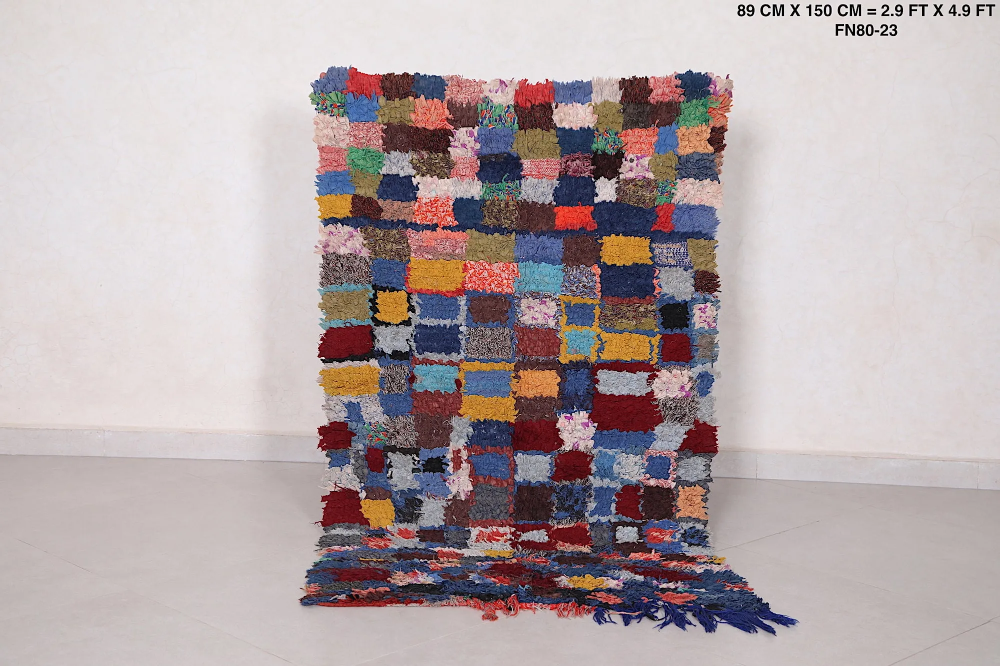 Hand-Knotted Berber Rug 2.9 x 4.9 Feet - Vibrant Checkered Design