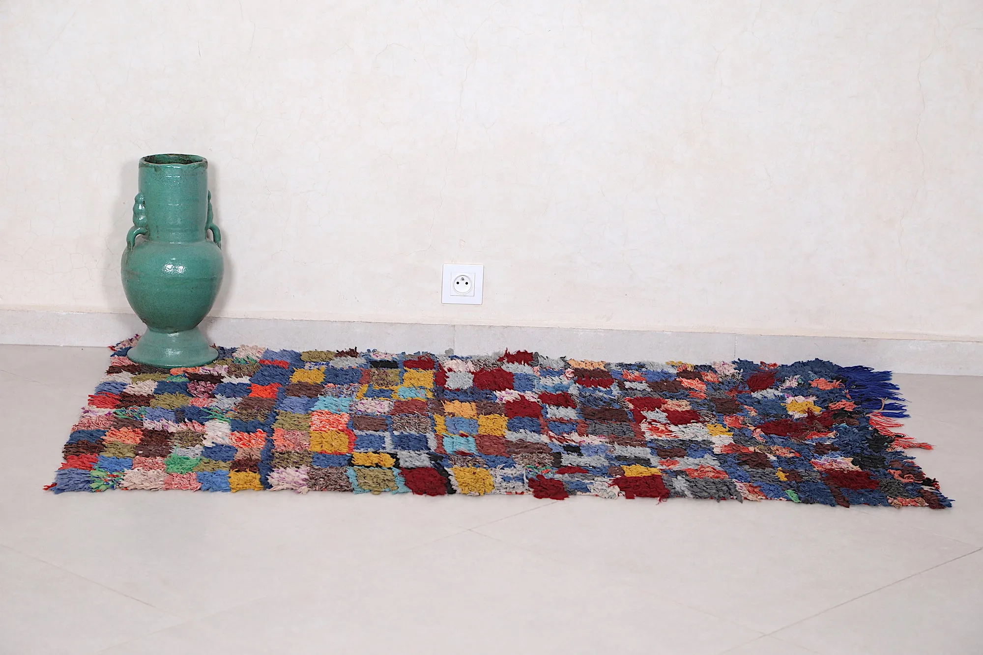 Hand-Knotted Berber Rug 2.9 x 4.9 Feet - Vibrant Checkered Design