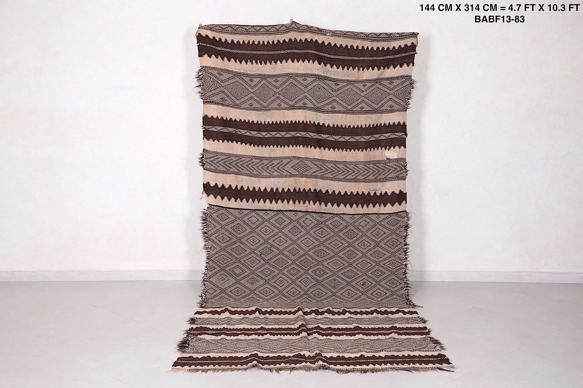 Hand Woven Moroccan Rug 4.7 ft x 10.3 ft - Vintage Berber Kilim