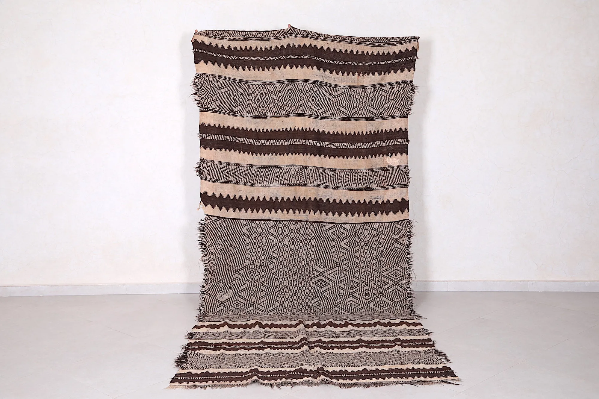Hand Woven Moroccan Rug 4.7 ft x 10.3 ft - Vintage Berber Kilim