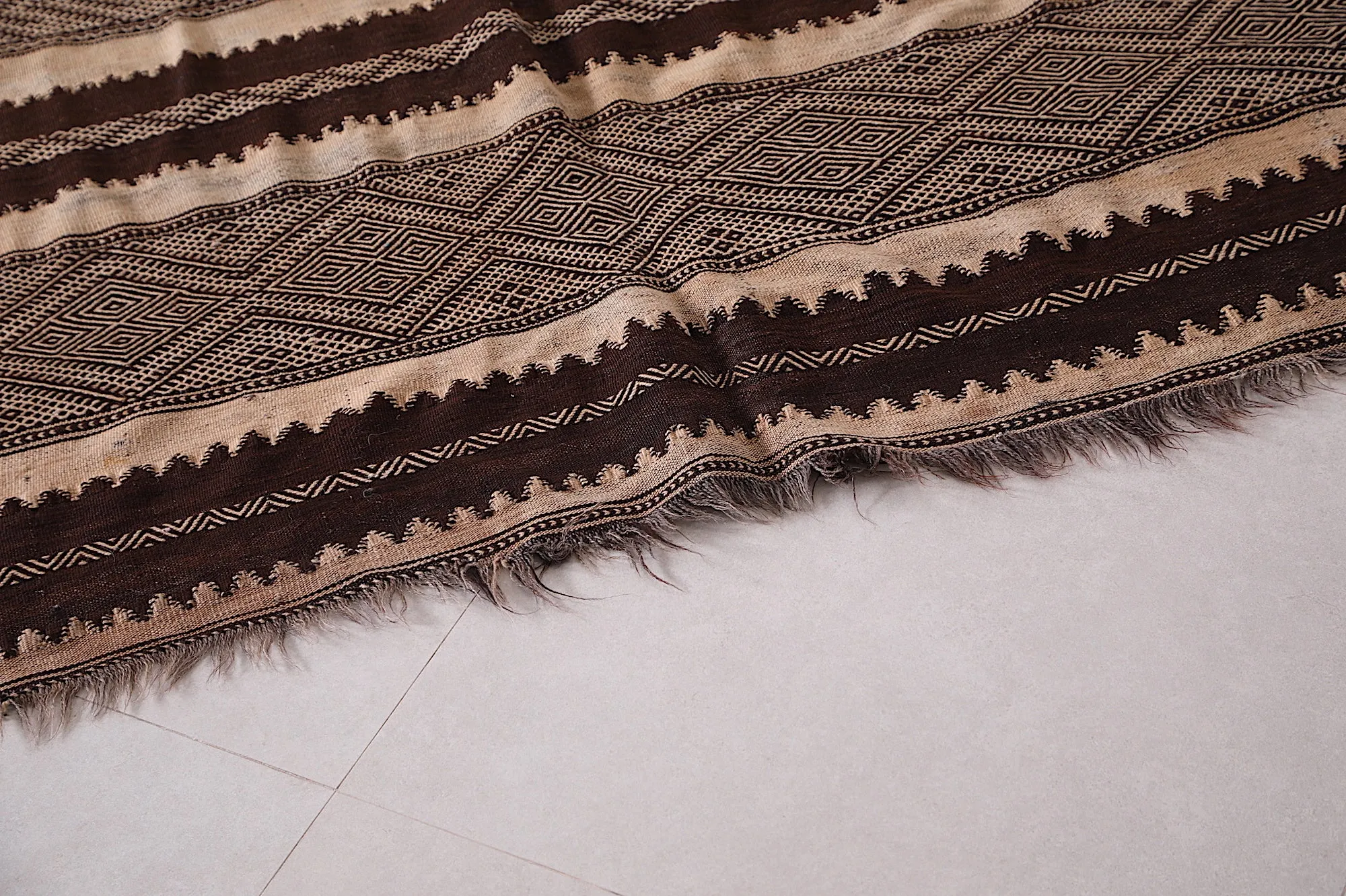 Hand Woven Moroccan Rug 4.7 ft x 10.3 ft - Vintage Berber Kilim