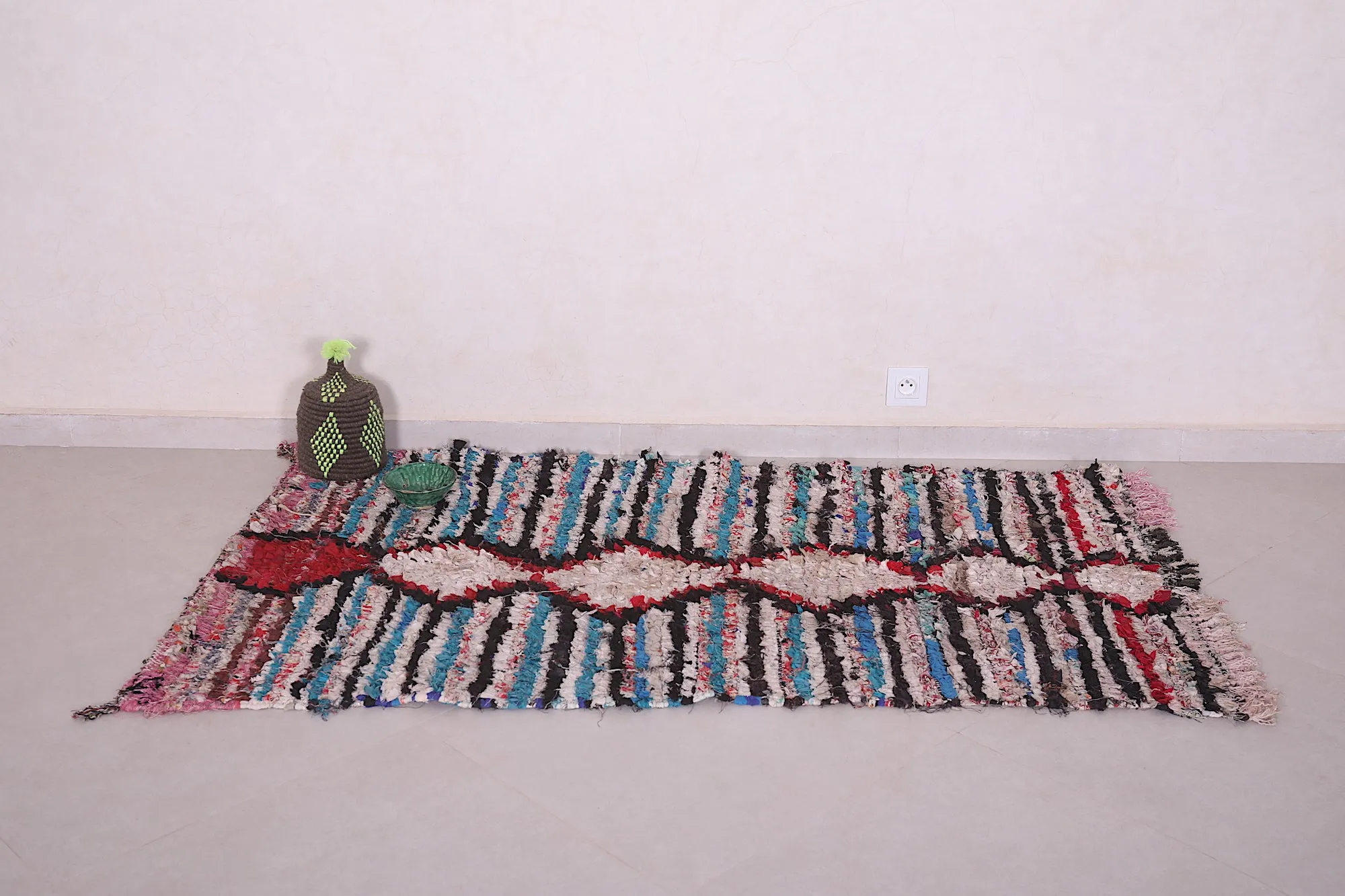 Handmade boucherouite rug 3.1 FT X 5.8 FT