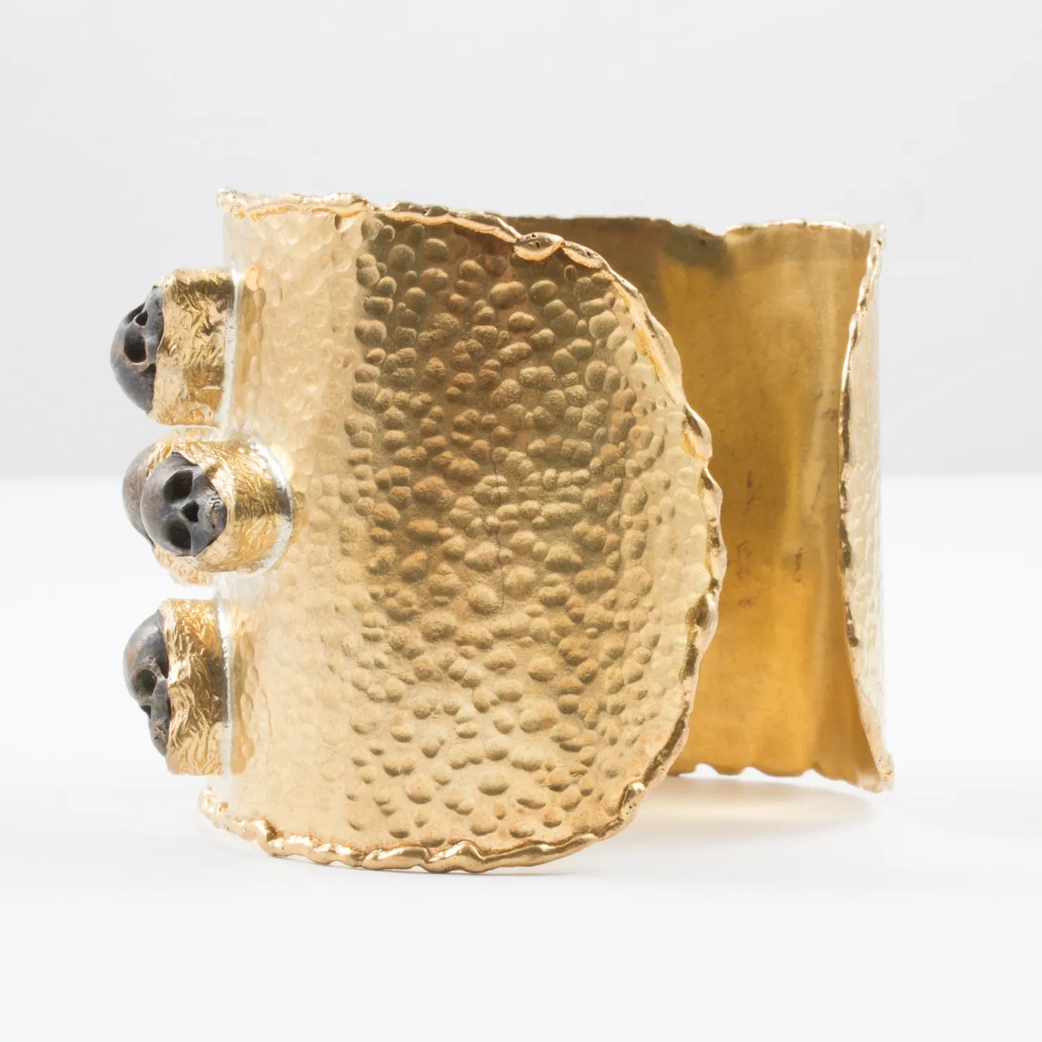 Handmade Burnished Skull Stone & Brass Cuff from Istanbul