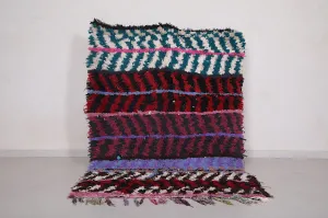 Handmade Moroccan Boucherouite Rug 4.4 x 6.9 Feet - Bold Striped Design