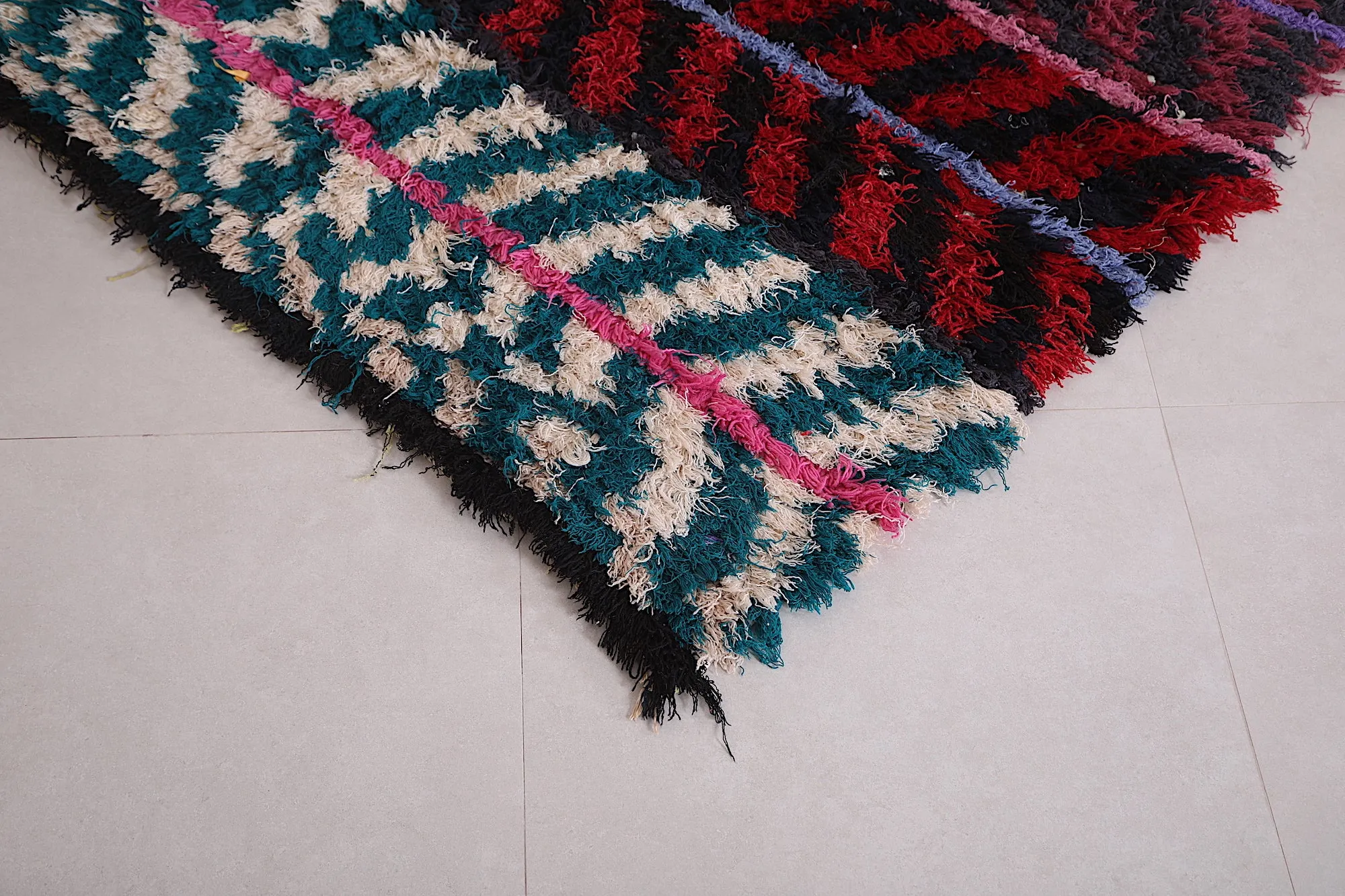Handmade Moroccan Boucherouite Rug 4.4 x 6.9 Feet - Bold Striped Design
