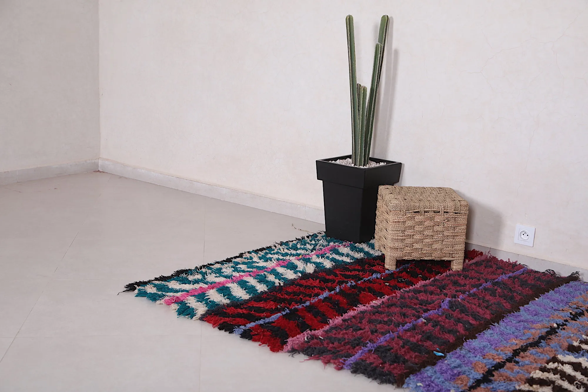 Handmade Moroccan Boucherouite Rug 4.4 x 6.9 Feet - Bold Striped Design