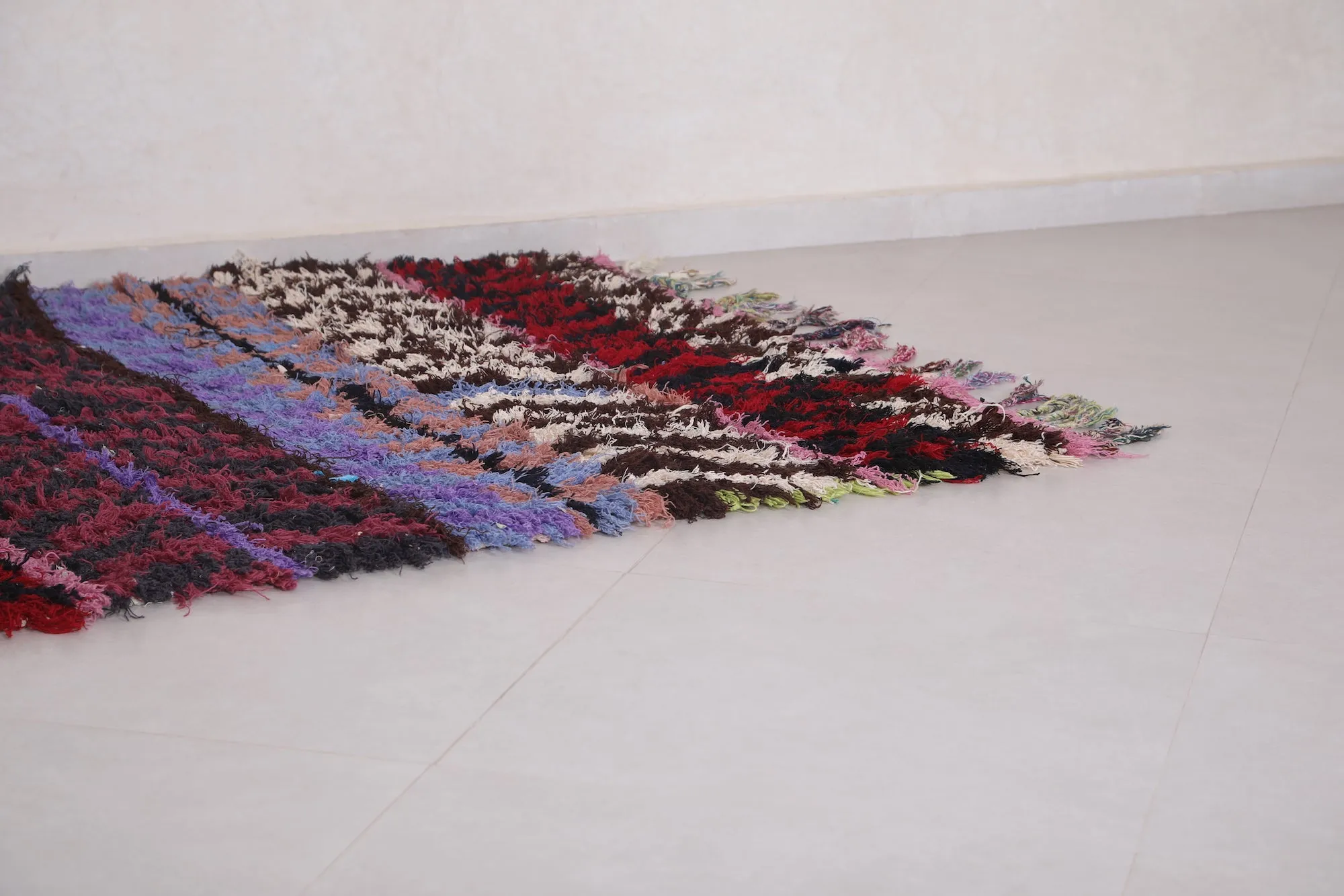 Handmade Moroccan Boucherouite Rug 4.4 x 6.9 Feet - Bold Striped Design