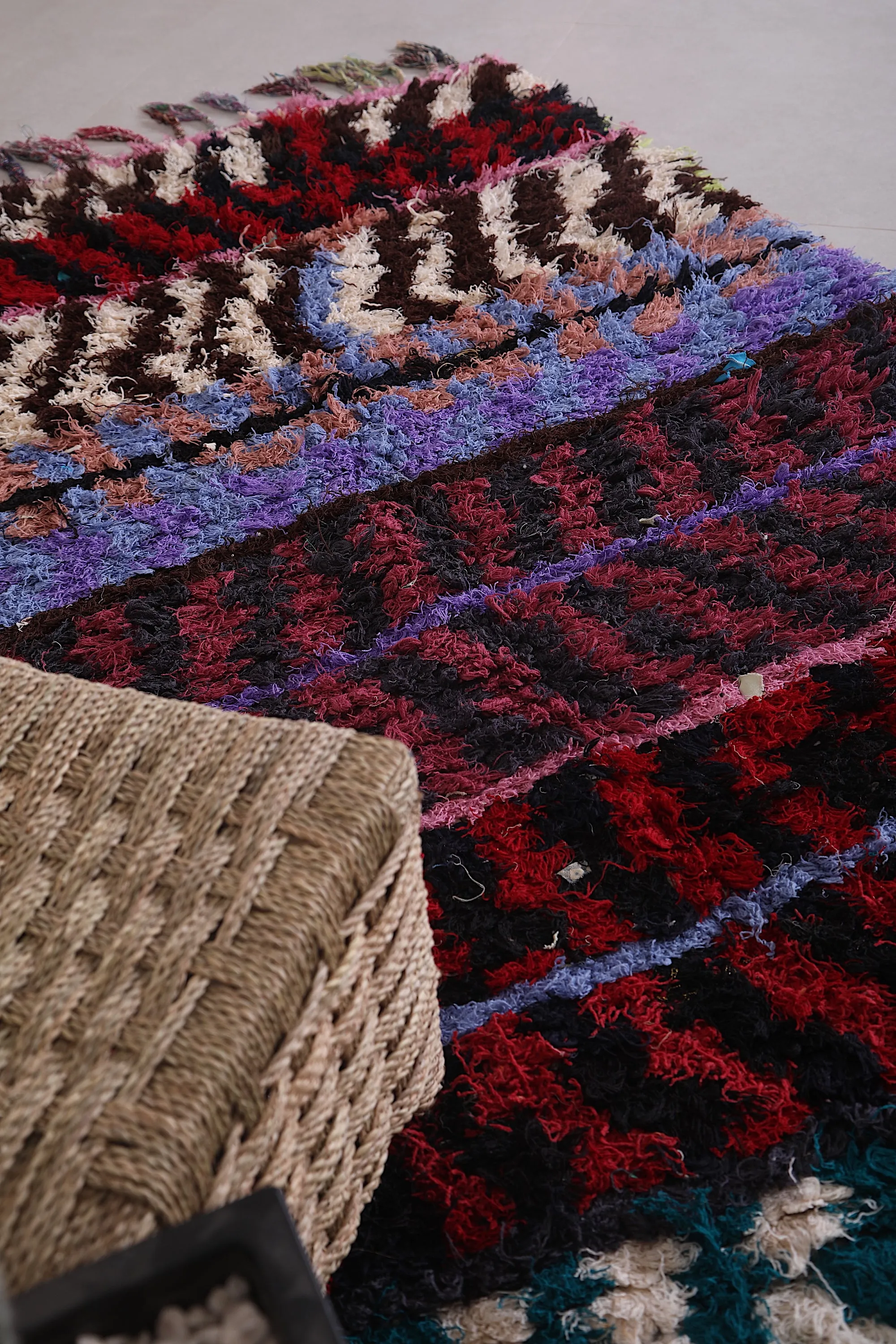 Handmade Moroccan Boucherouite Rug 4.4 x 6.9 Feet - Bold Striped Design