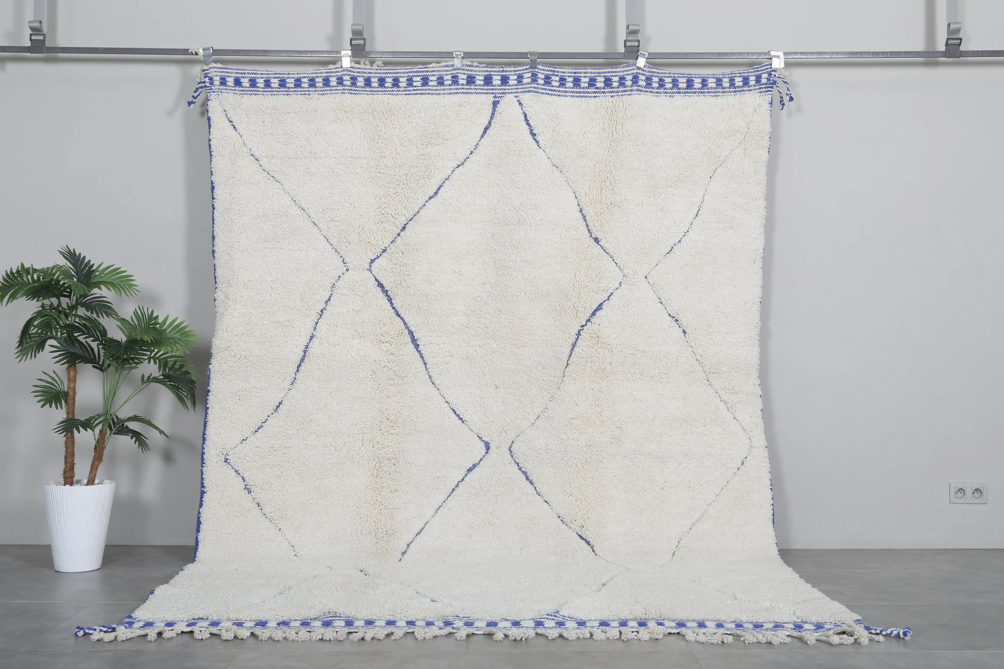 Handmade Moroccan rug - Beni ourain wool rug - Blue and White Custom Rug
