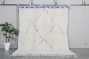 Handmade Moroccan rug - Beni ourain wool rug - Blue and White Custom Rug