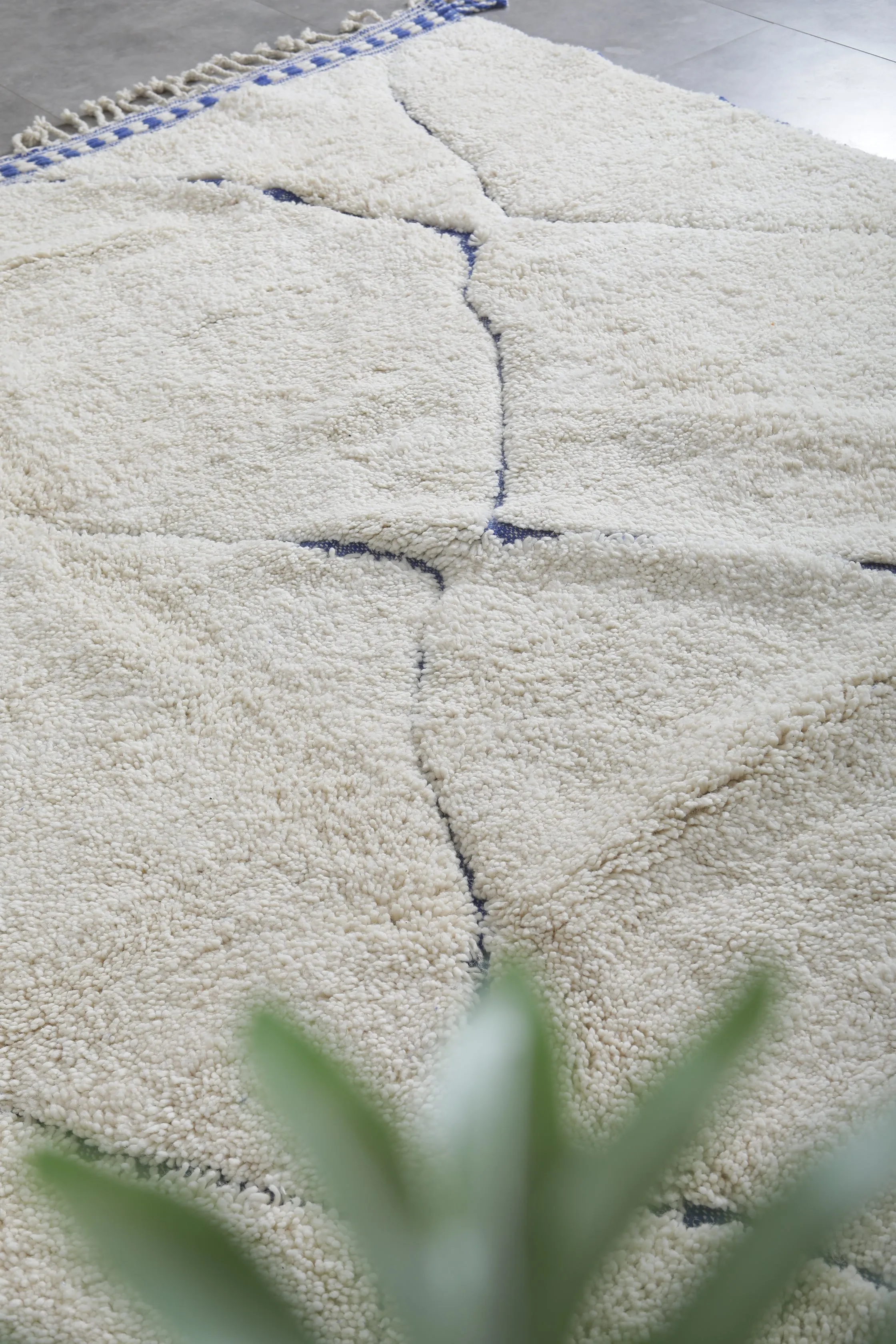 Handmade Moroccan rug - Beni ourain wool rug - Blue and White Custom Rug