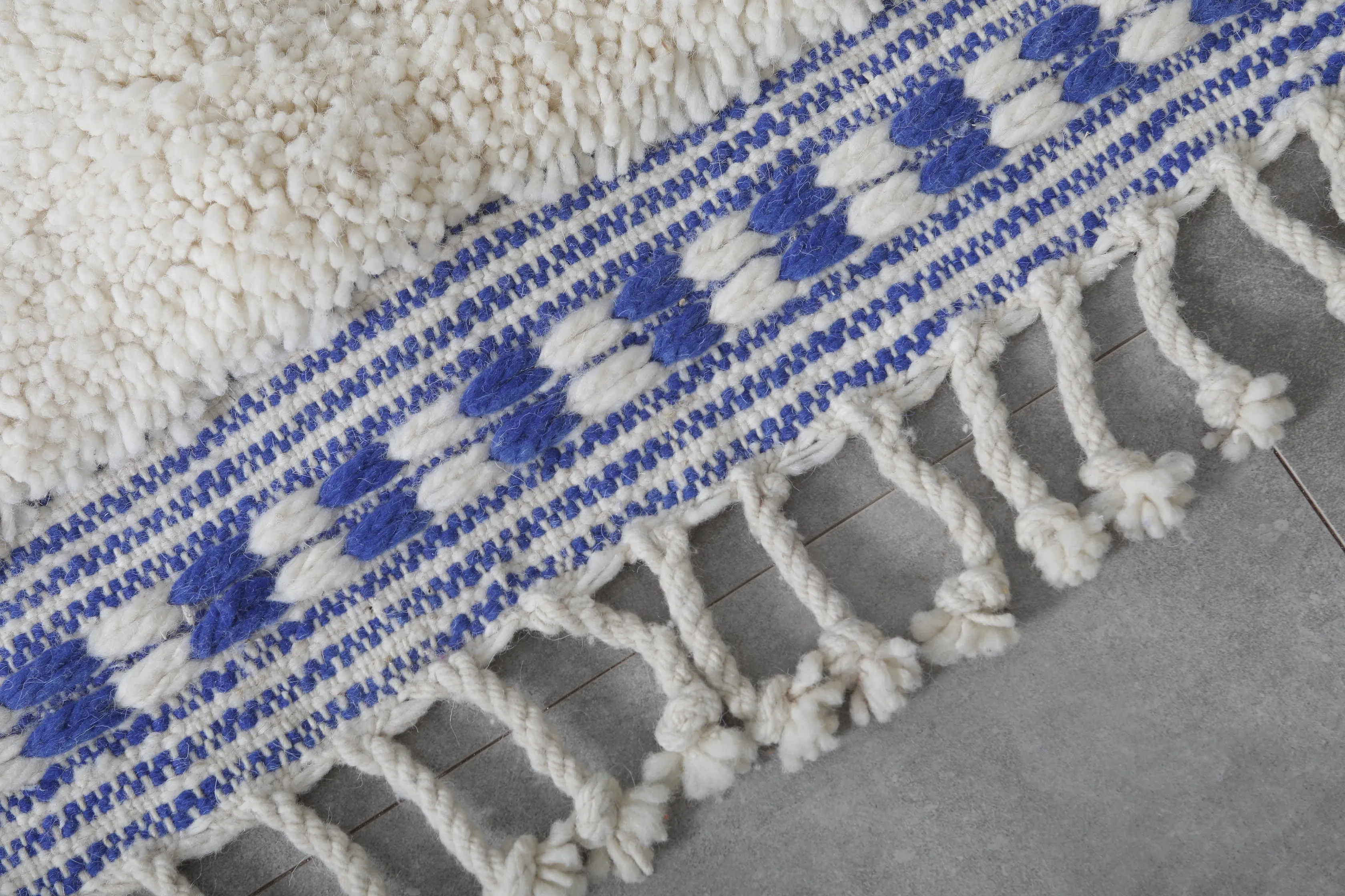 Handmade Moroccan rug - Beni ourain wool rug - Blue and White Custom Rug