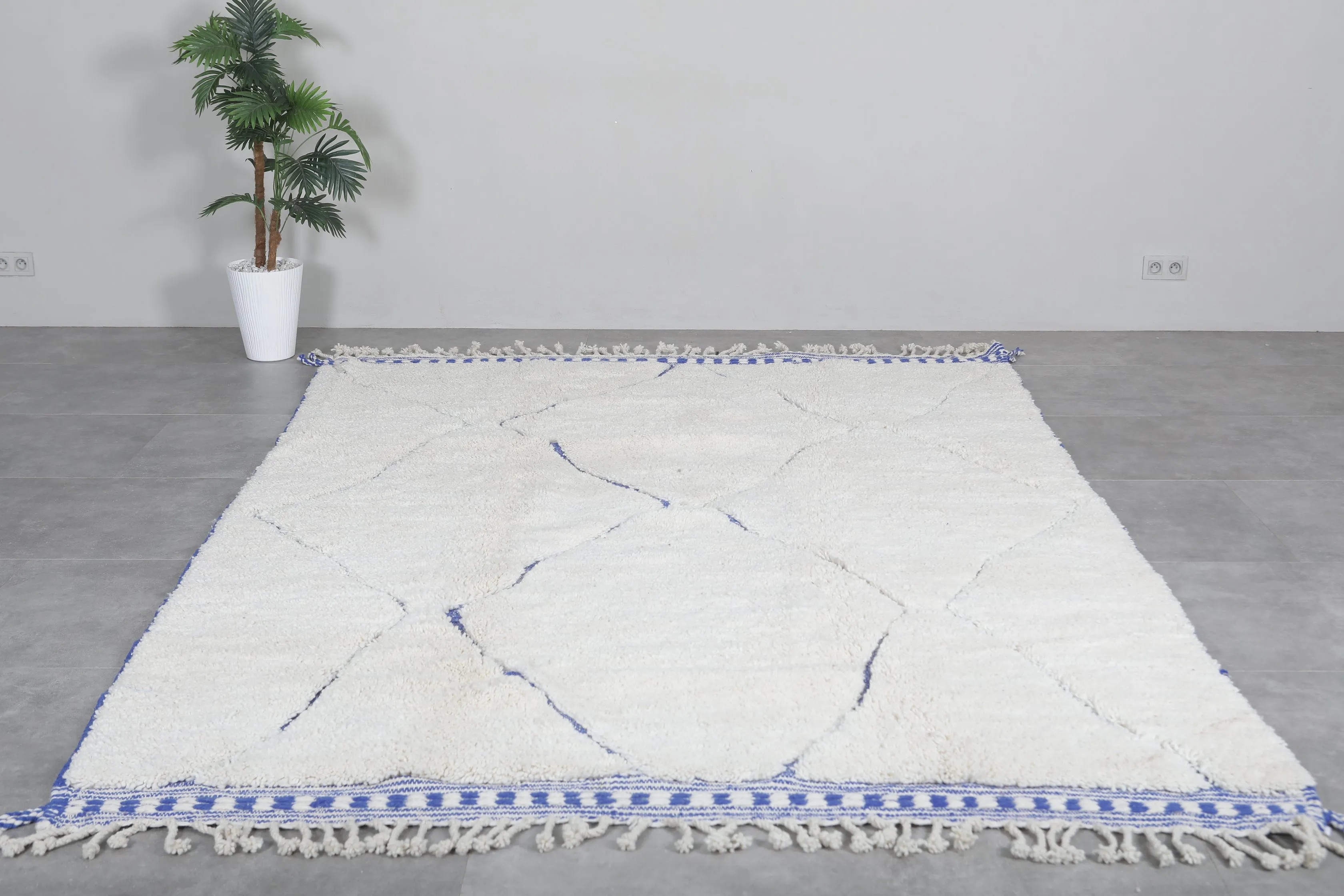 Handmade Moroccan rug - Beni ourain wool rug - Blue and White Custom Rug
