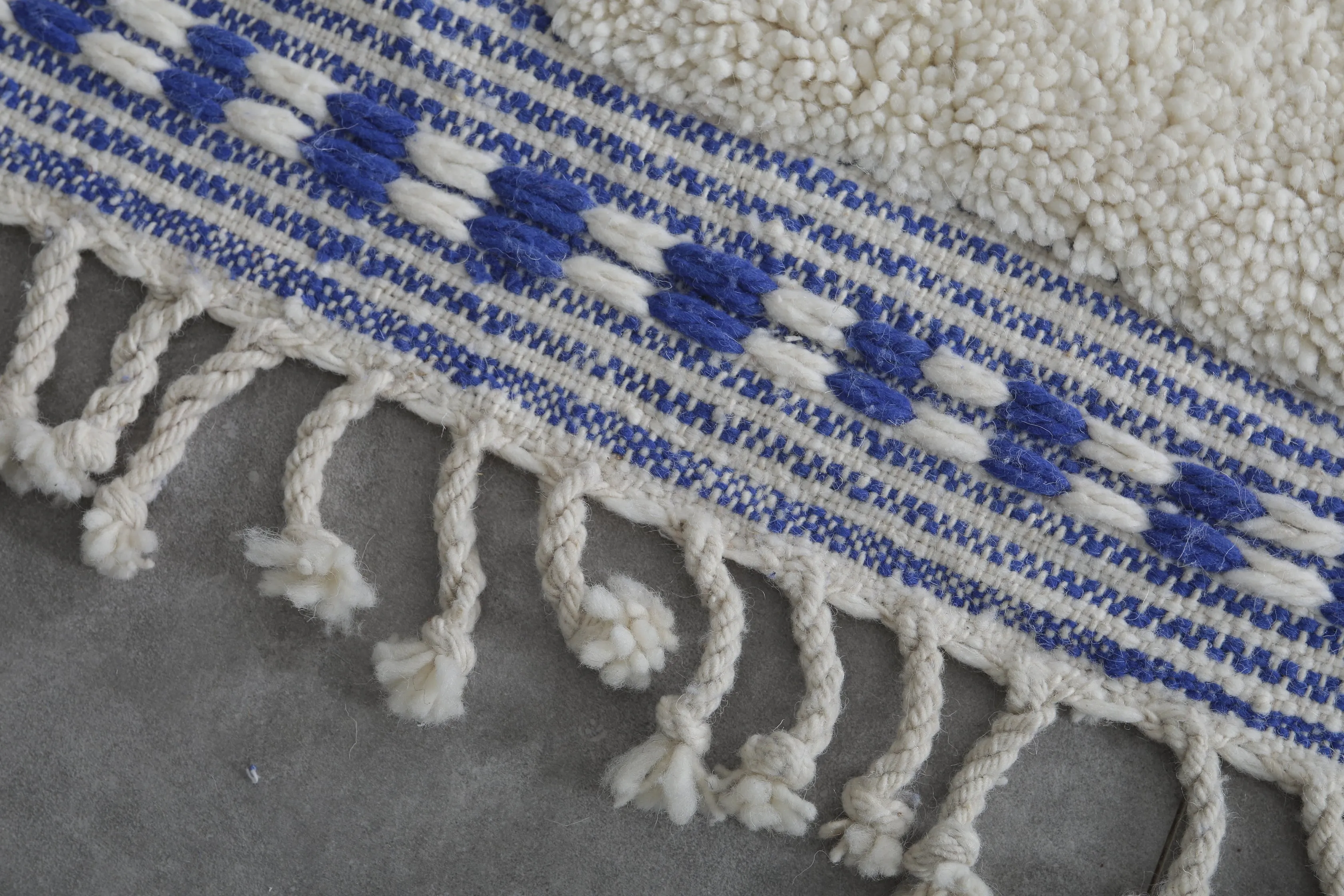 Handmade Moroccan rug - Beni ourain wool rug - Blue and White Custom Rug