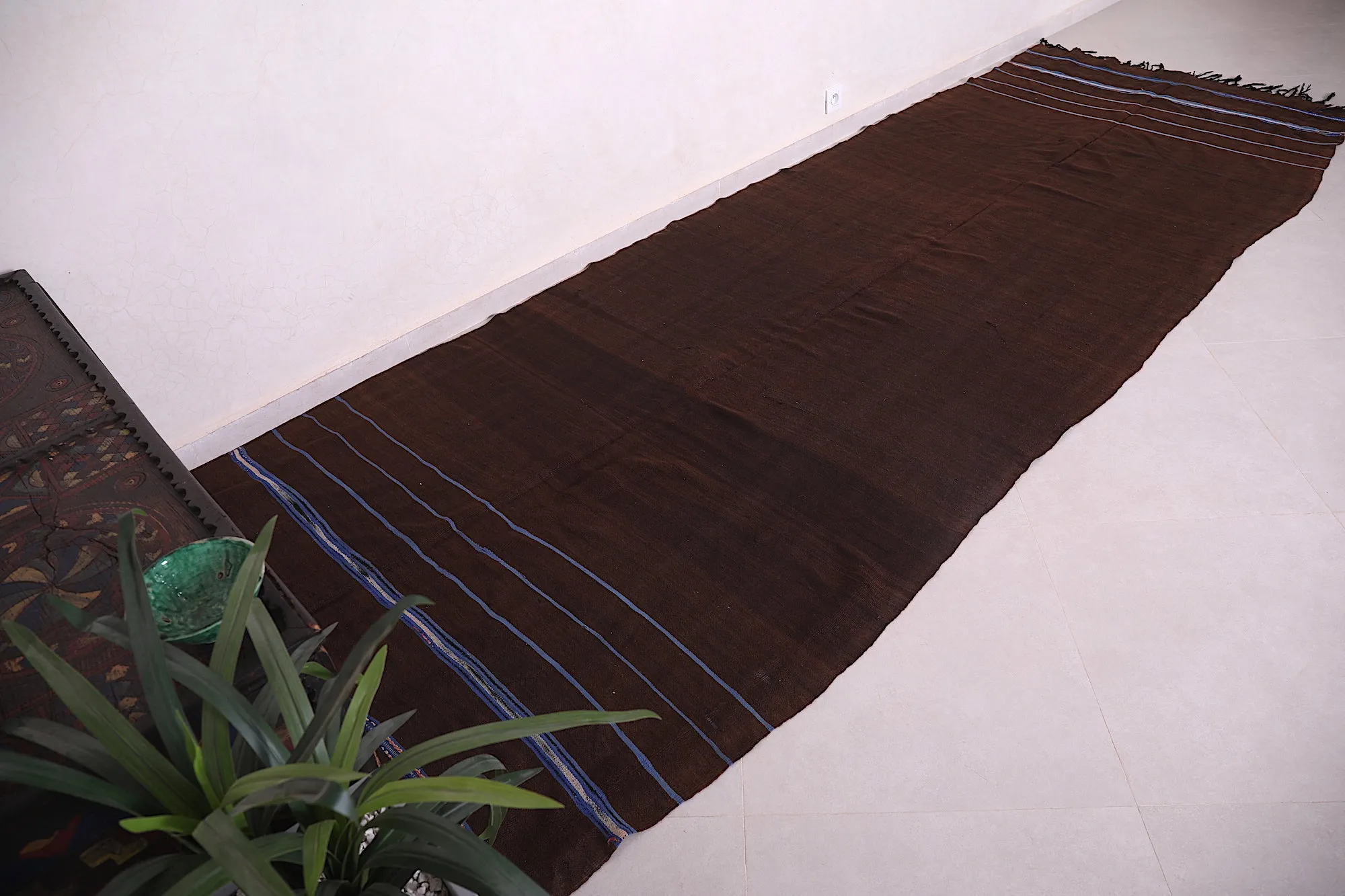 Handwoven Berber Kilim - 4.7 FT X 13 FT | Moroccan Long Rug