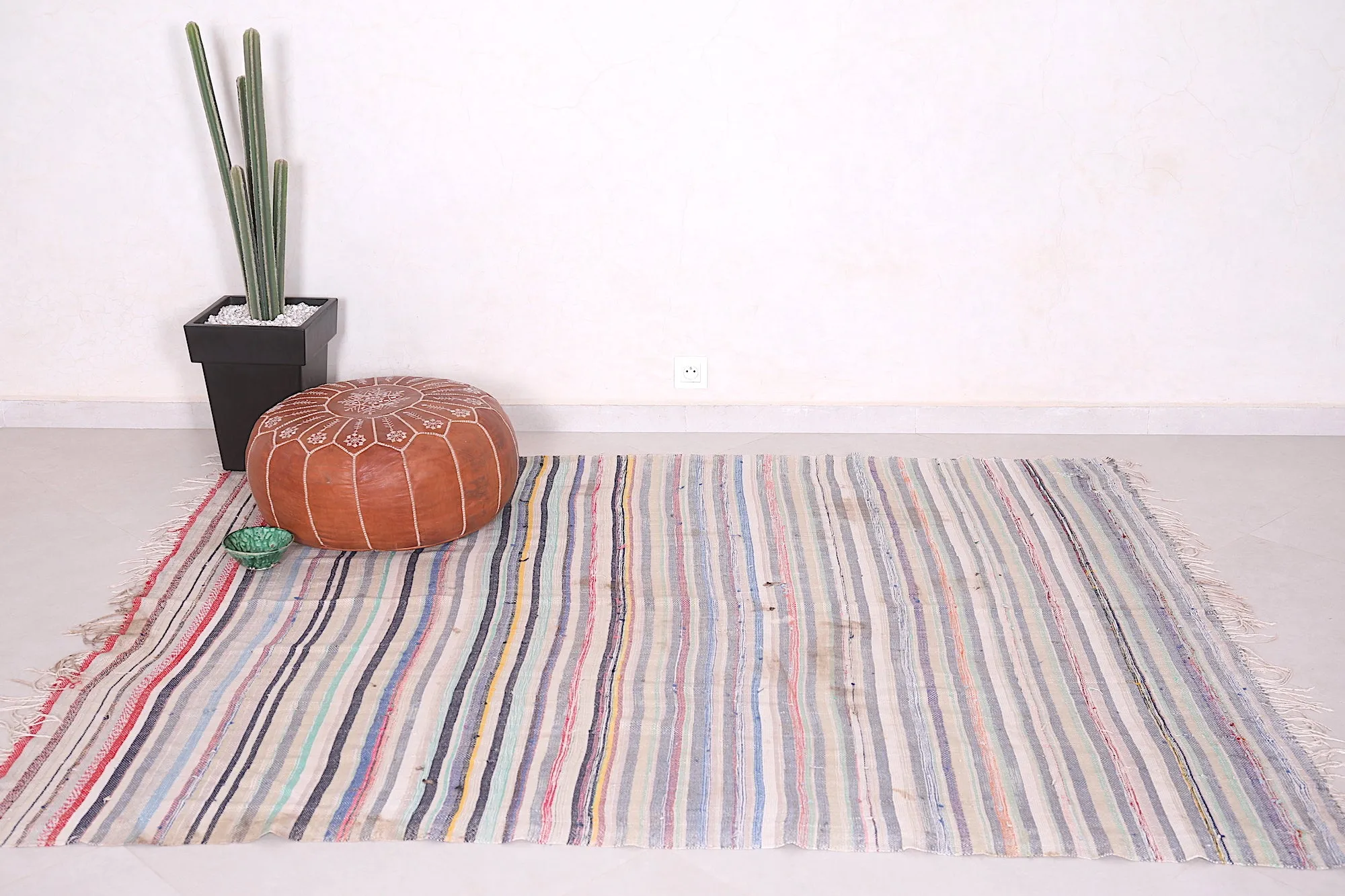 Handwoven Berber Rug - 5.8 FT X 7.1 FT | Moroccan Striped Rug