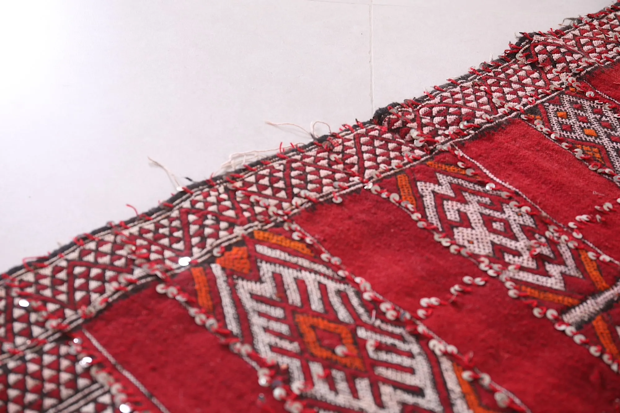 Handwoven Kilim Rug - Red and White Geometric Design - 5.2x8.6 ft