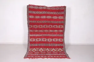 Handwoven Kilim Rug - Red and White Geometric Design - 5.2x8.6 ft