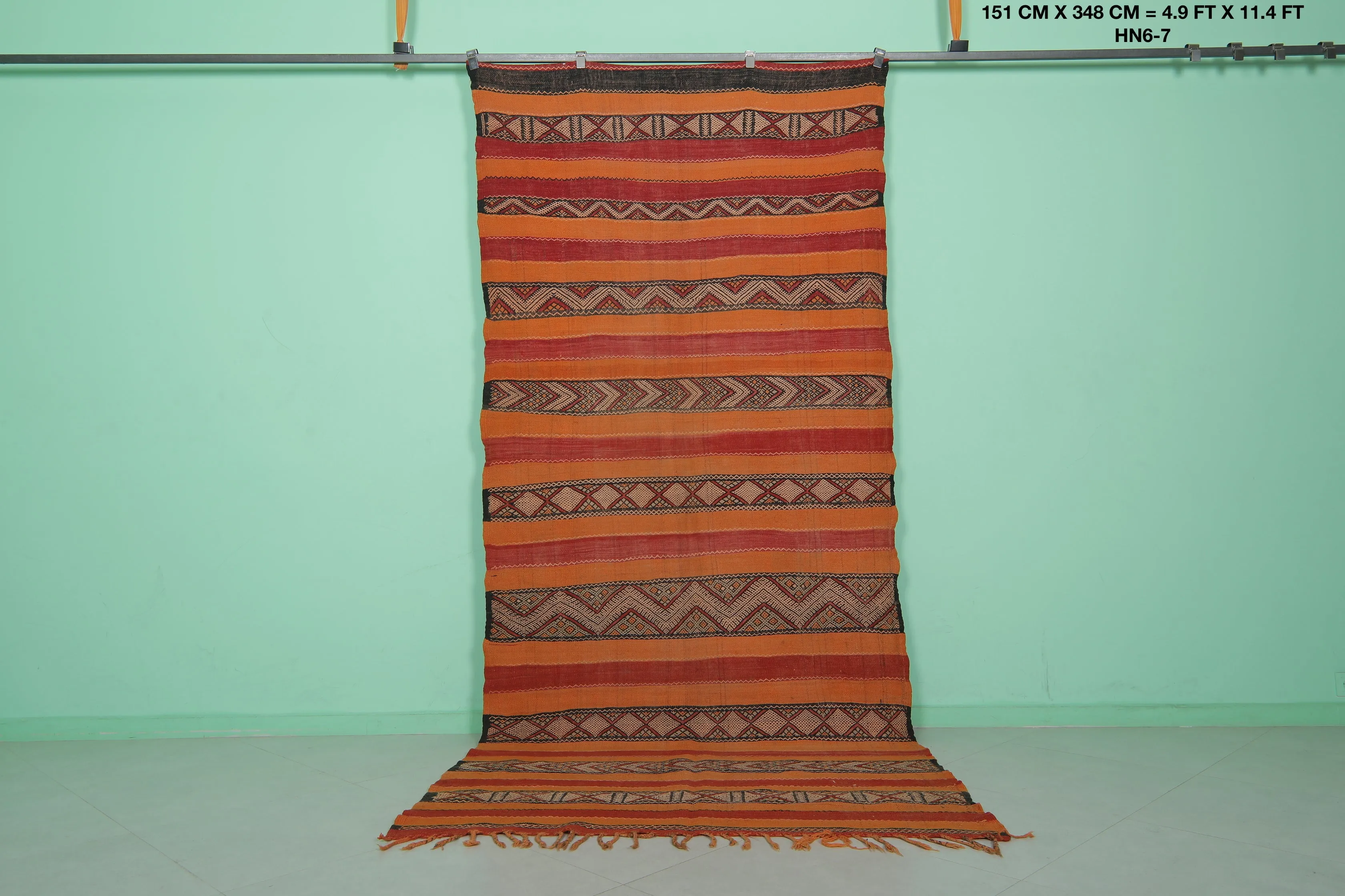 Handwoven Moroccan Hallway Kilim Rug - 4.9 FT X 11.4 FT
